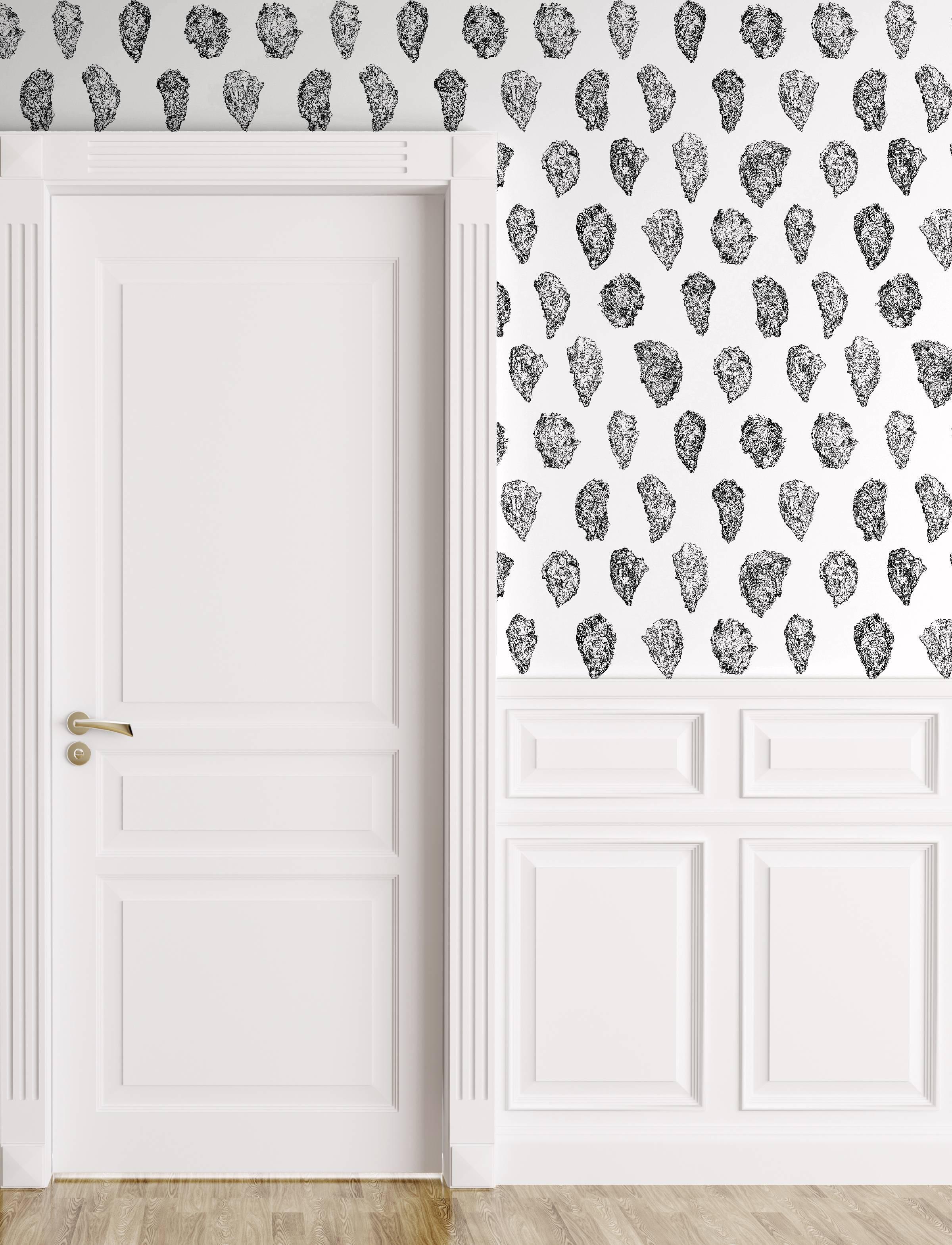 American Oysters Wallpaper, Pink on Grey on Smooth Paper For Sale