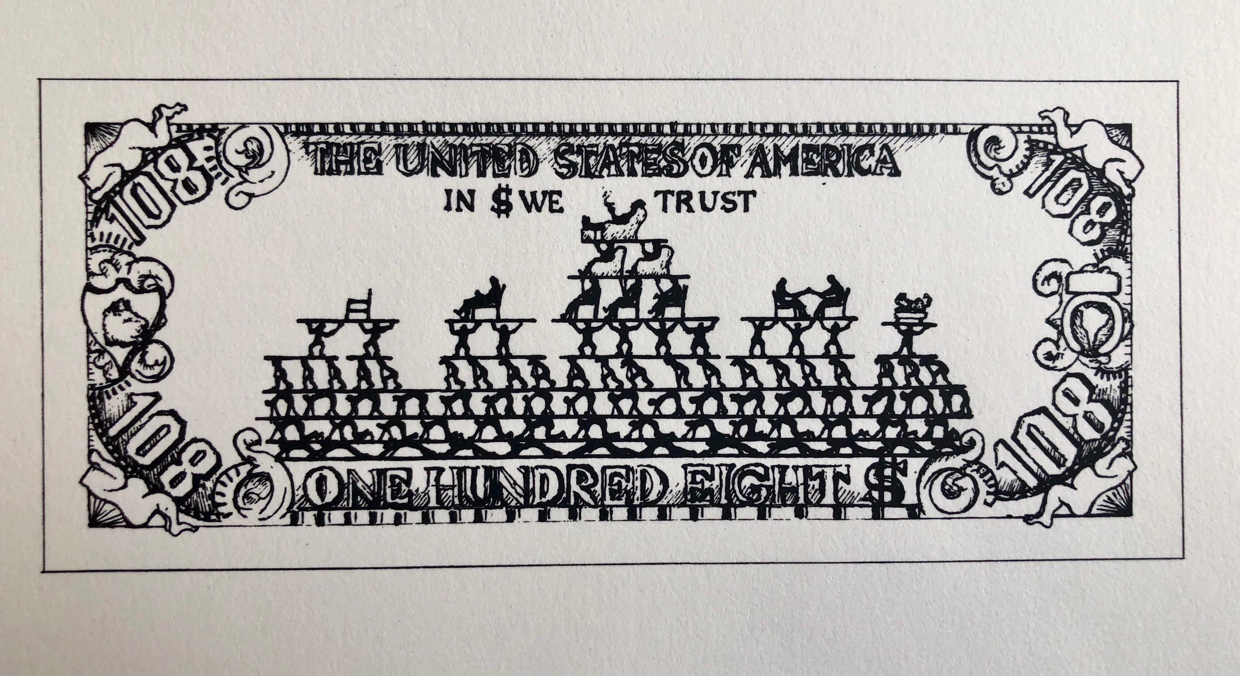 1960er Pop Art Siebdruckdruck 108$ Bill Inflation Handsigniert und nummeriert (Pop-Art), Print, von Oyvind Fahlstrom