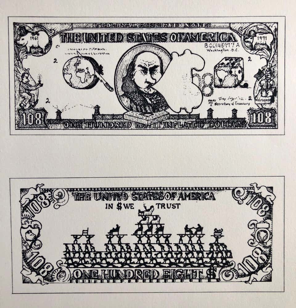 1960's Pop Art Silkscreen Print 108$ Bill Inflation Hand Signed and Numbered