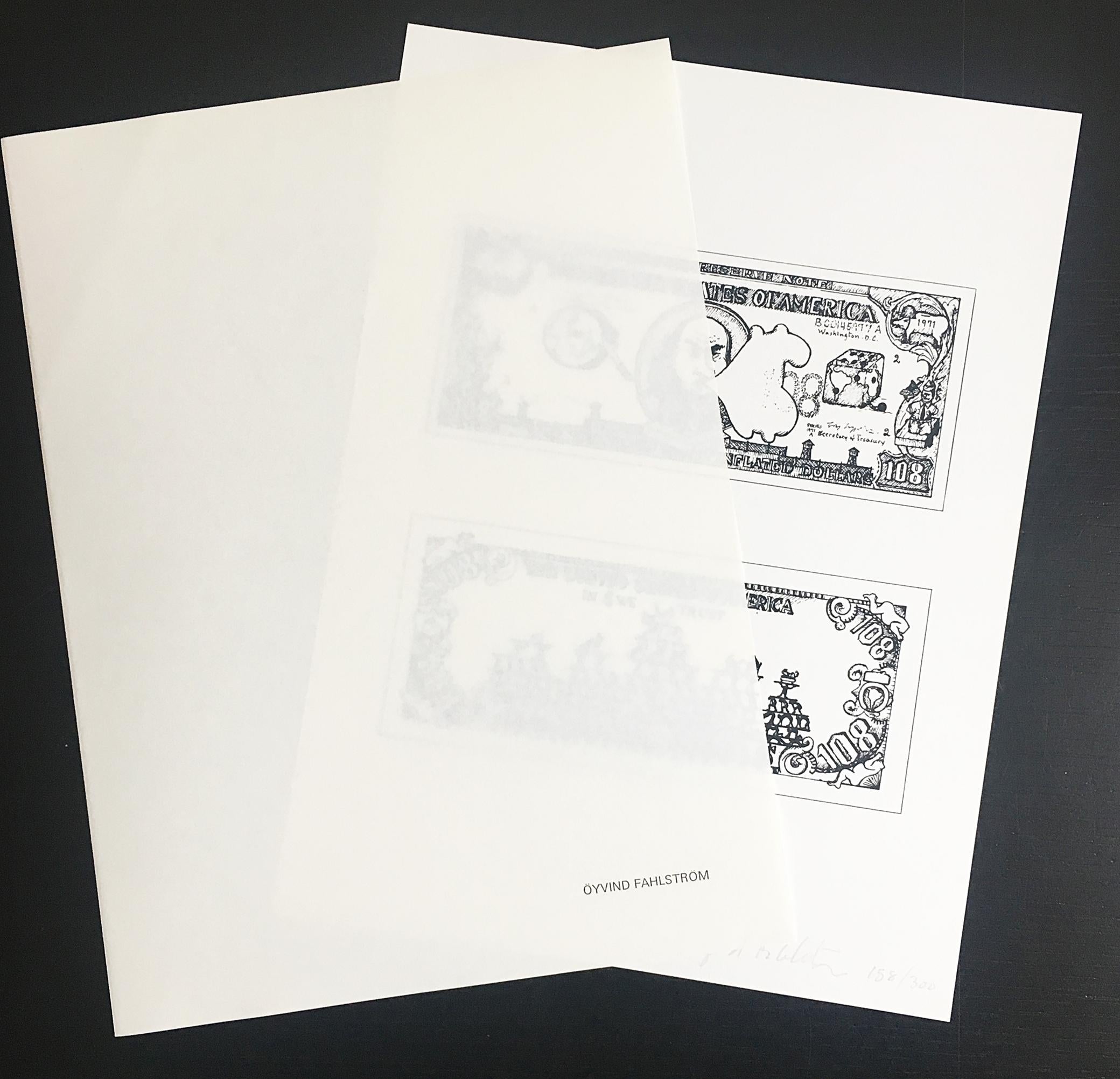 One Hundred and Eight Inflated Dollars, Sonnabend & Castelli Kollektion Signiert/N (Pop-Art), Print, von Oyvind Fahlstrom