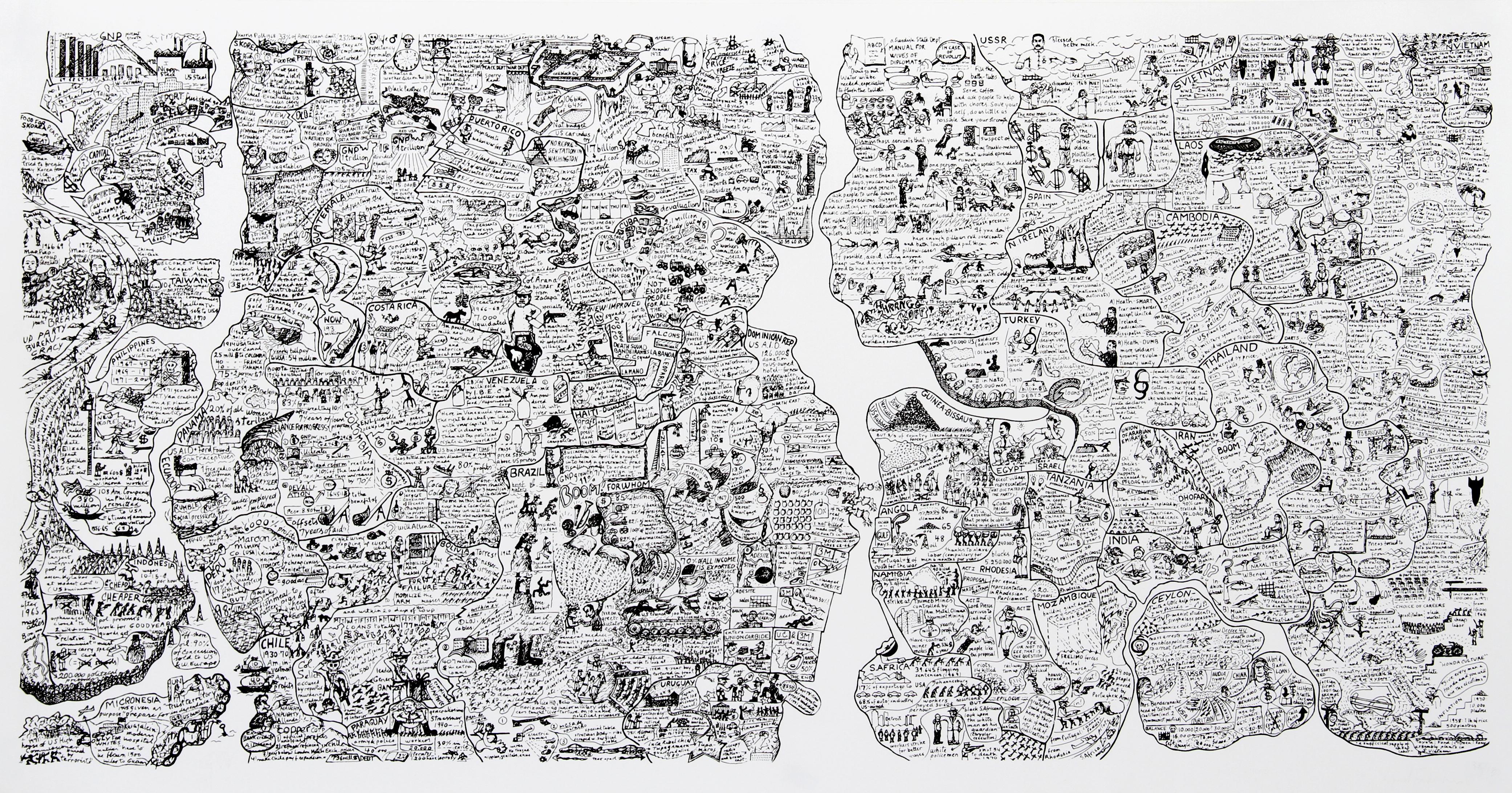 Sketch for World Map, Conceptual Art Screenprint by Öyvind Fahlström