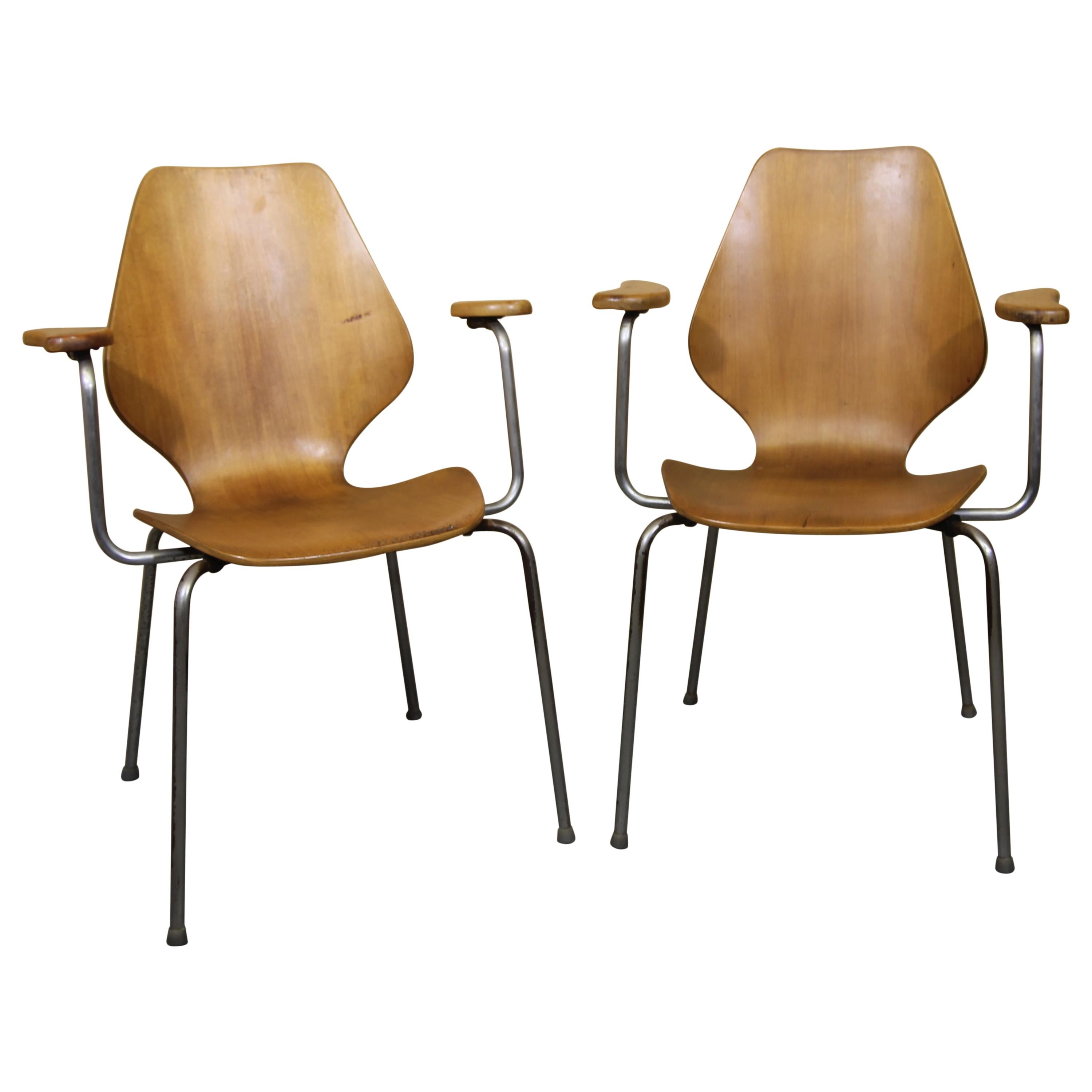 Oyvind Iversen Molded Plywood "City" Armchairs For Sale