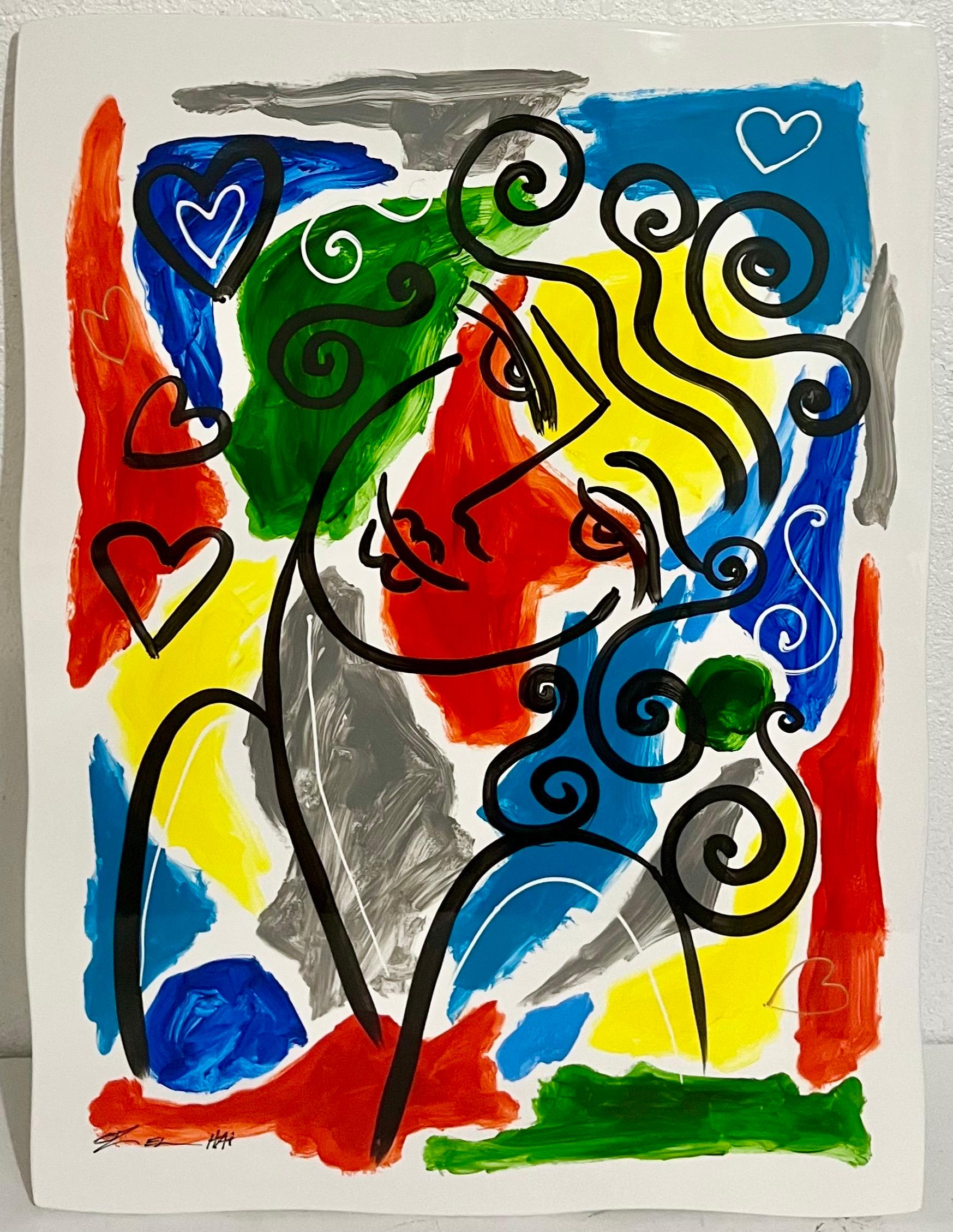 Original Oz El Hai Israeli Pop Art Vibrant Lacquer Enamel Painting Colorful Love en venta 1