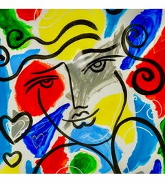 Original Oz El Hai Israeli Pop Art Vibrant Lacquer Enamel Painting Colorful Love
