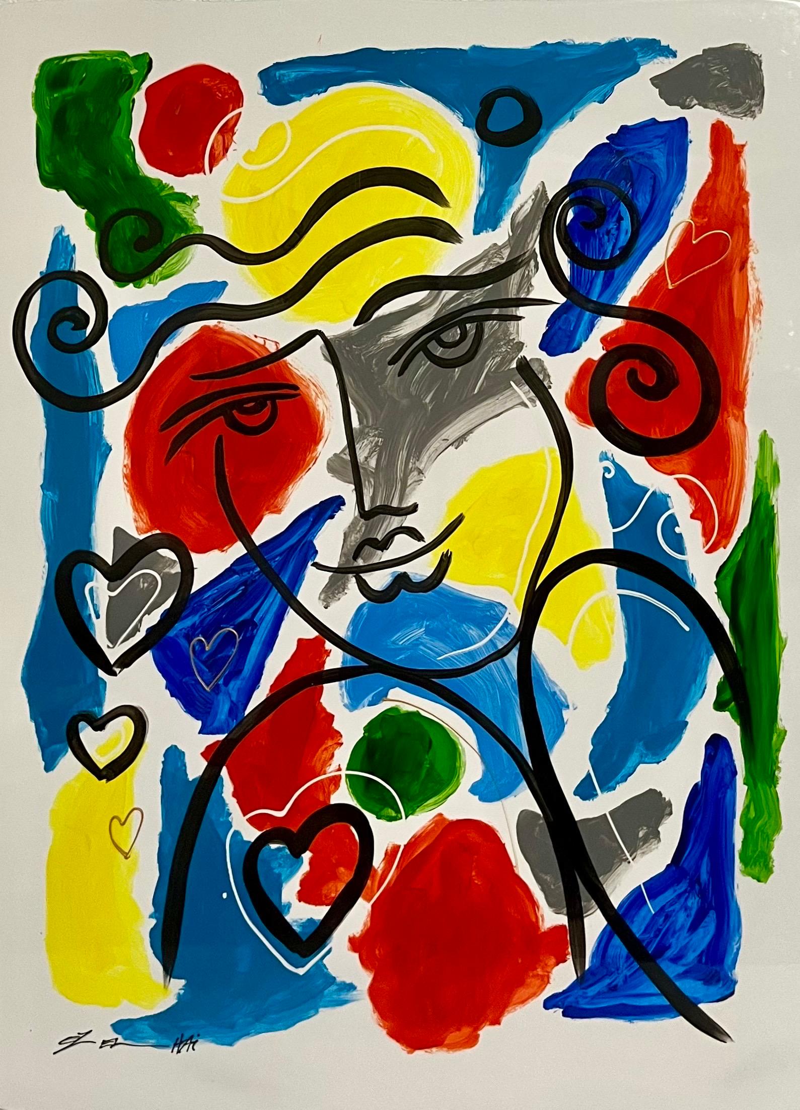 Original Oz El Hai Israeli Pop Art Vibrant Lacquer Enamel Painting Colorful Love en venta 2