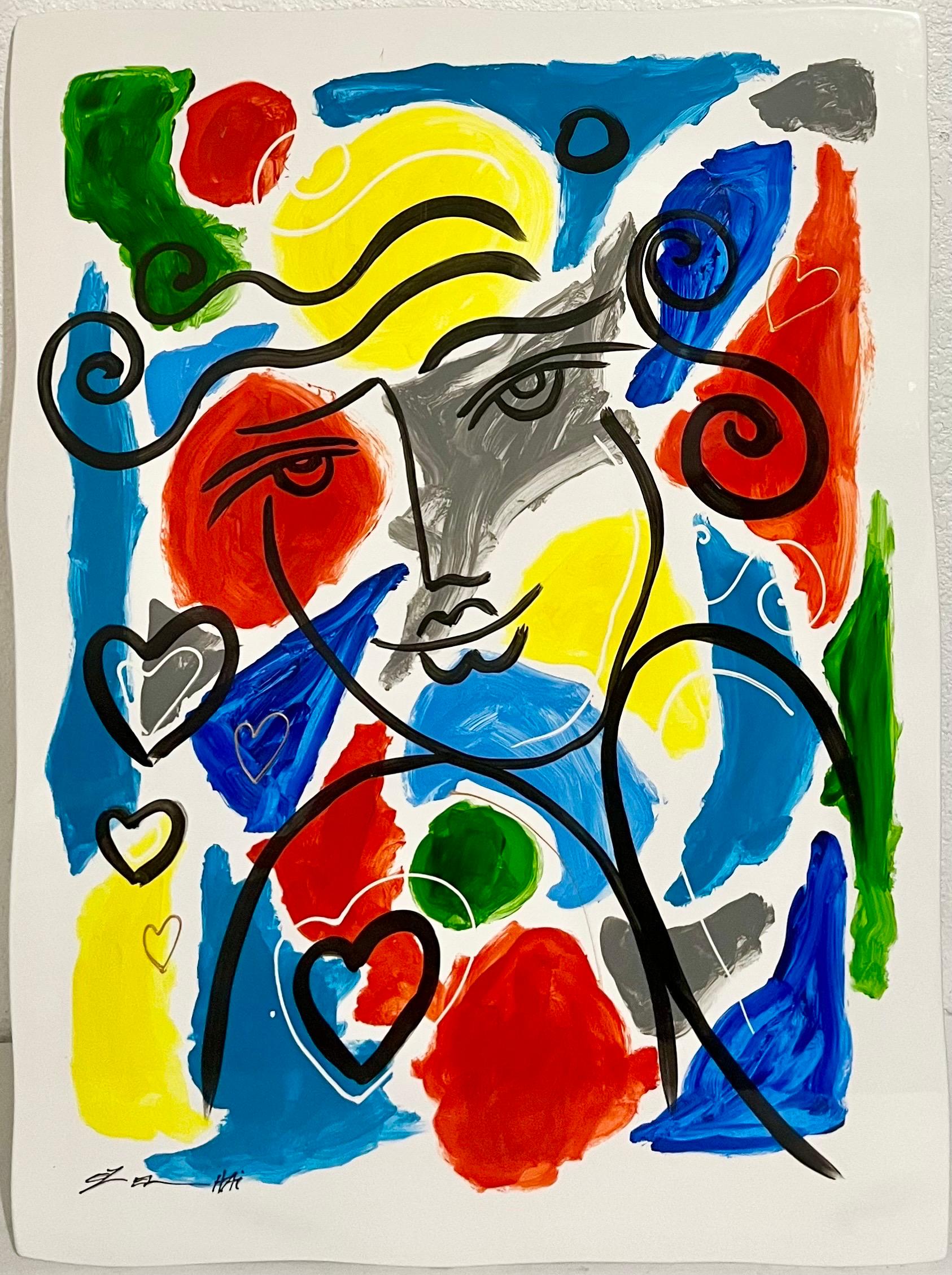 Original Oz El Hai Israeli Pop Art Vibrant Lacquer Enamel Painting Colorful Love en venta 3
