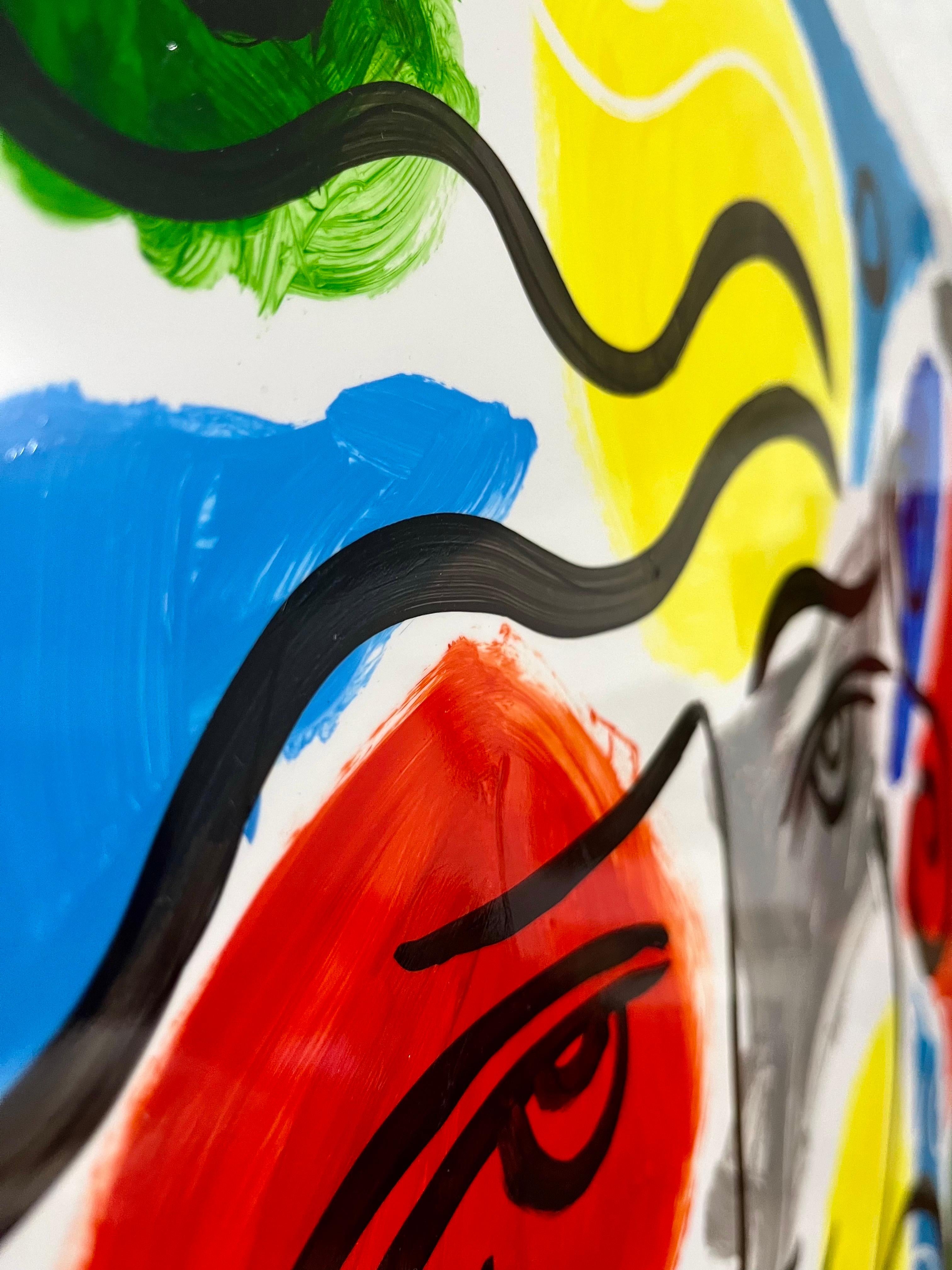 Original Oz El Hai Israeli Pop Art Vibrant Lacquer Enamel Painting Colorful Love en venta 4