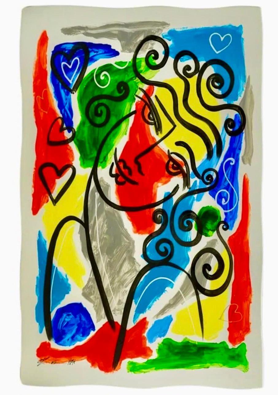 Original Oz El Hai Israeli Pop Art Vibrant Lacquer Enamel Painting Colorful Love en venta 6