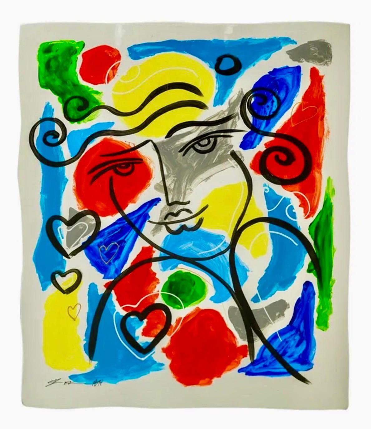 Originale Oz El Hai Pop Art israeliana Pittura a smalto laccato vibrante Amore colorato
