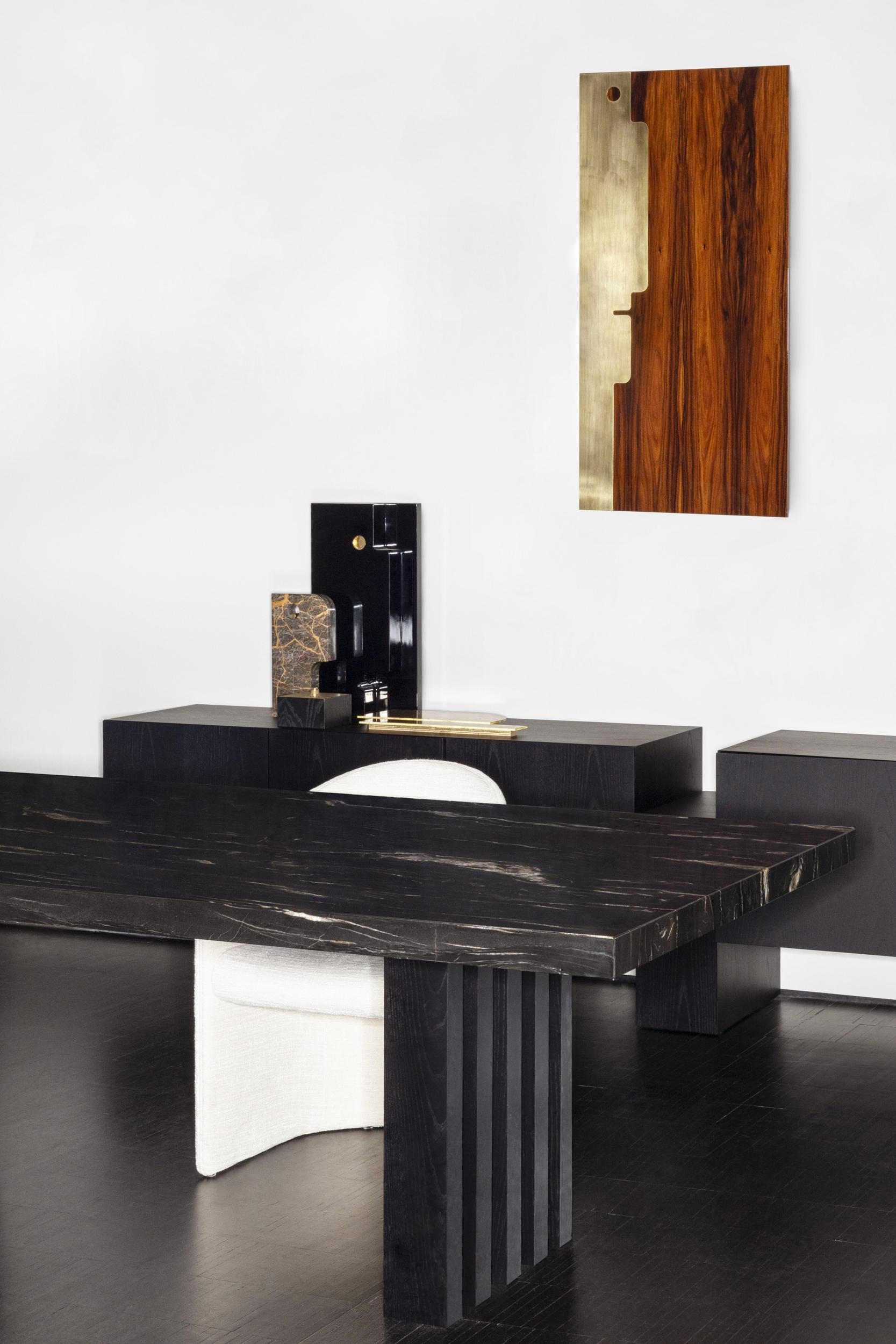 Italian Ozark, rectangular table, Belvedere marble, Black Ash, Dainelli for Somaschini in vendita