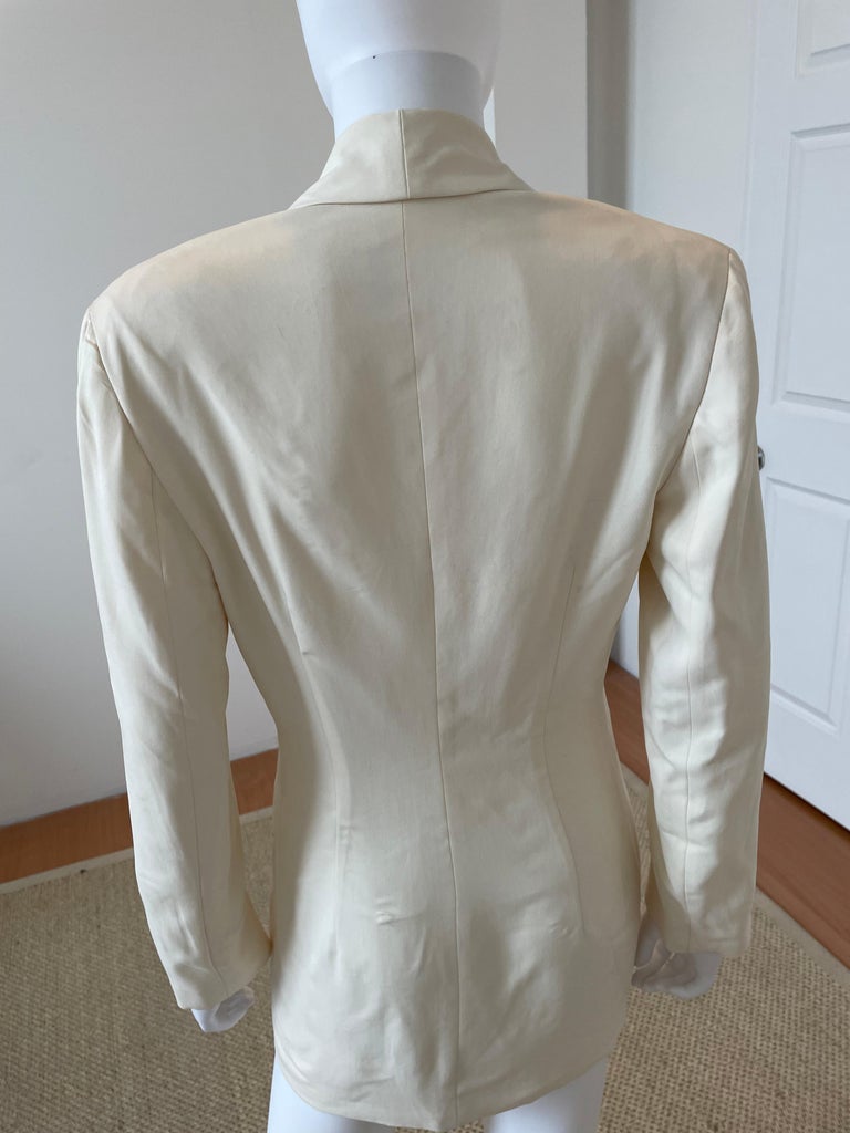 Brown Ozbek 1990s Silk Size 6 Ivory Blazer Jacket For Sale
