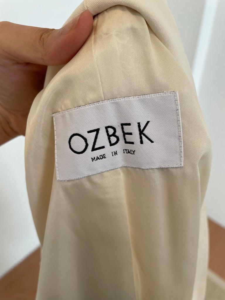 Women's or Men's Ozbek 1990s Silk Size 6 Ivory Blazer Jacket For Sale