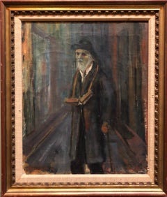 Peinture à l'huile sur le thème du judaïsme, 1945, Palestine, vieil homme juif, artiste polonais-israélien