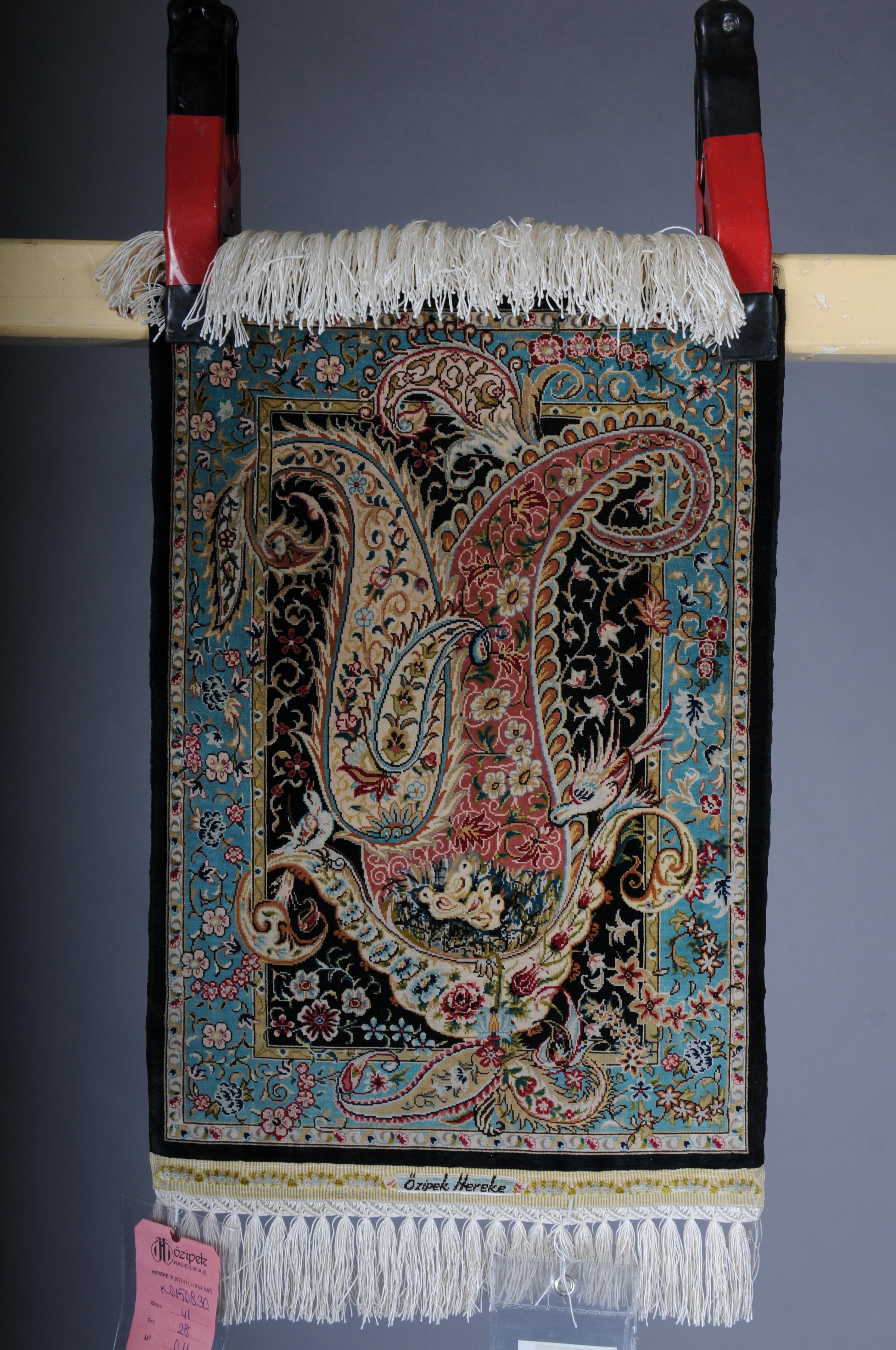 Turkish Ozipek silk carpet/tapestry Hereke signed, 20th Century