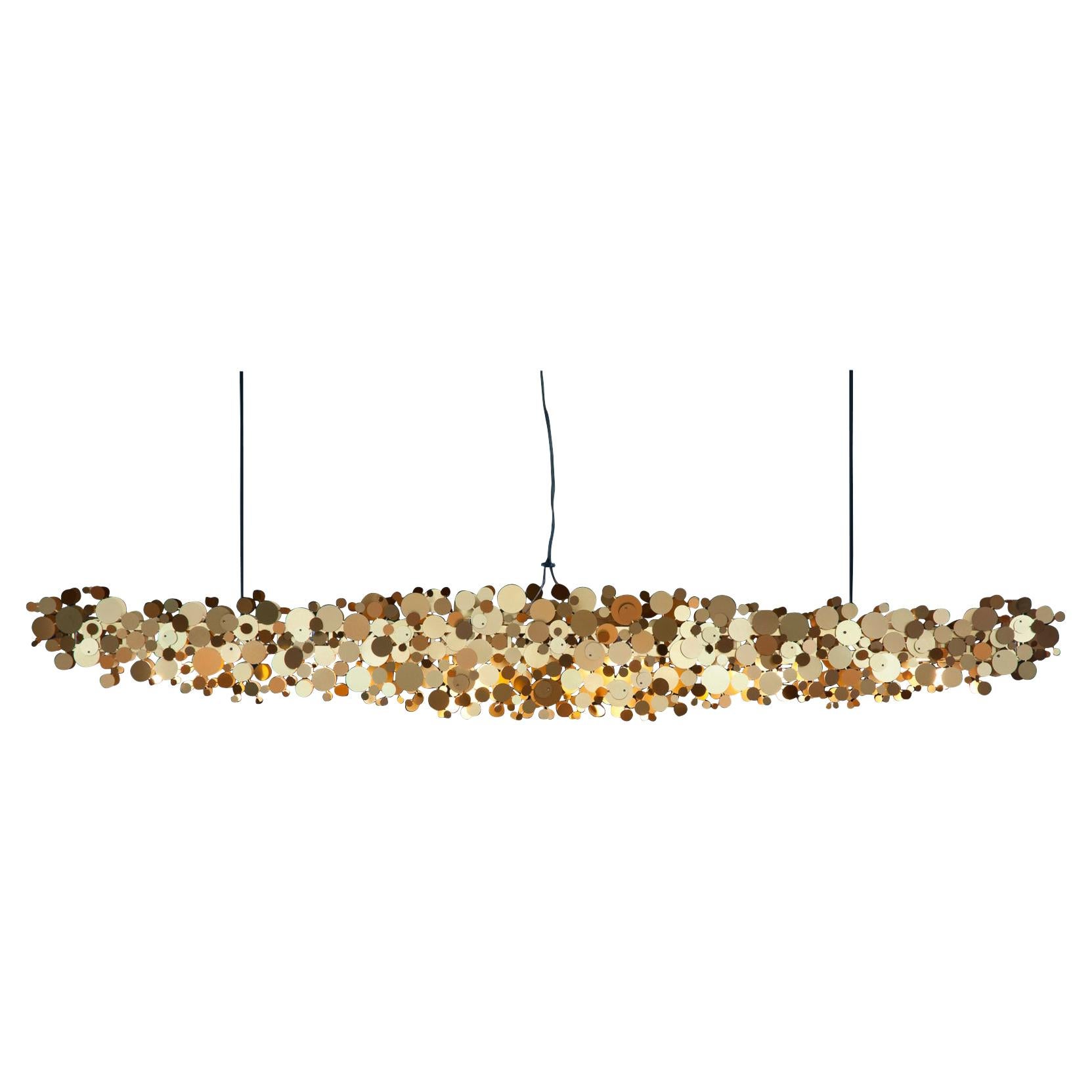 Ozone Linear Chandelier in Gold Anodized Aluminum by David D’Imperio For Sale