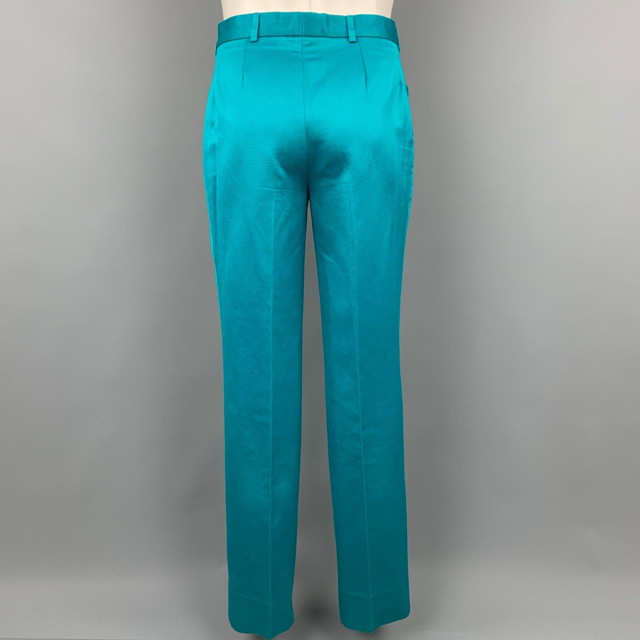Blue OZWALD BOATENG Size 38 Aqua Cotton Notch Lapel Suit