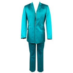 OZWALD BOATENG Size 38 Aqua Cotton Notch Lapel Suit