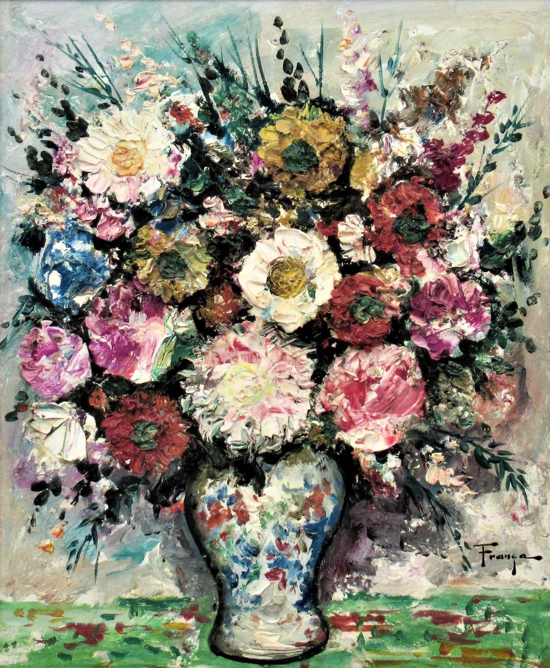 Still life Flowers in a Vase - Painting by Ozz Franca