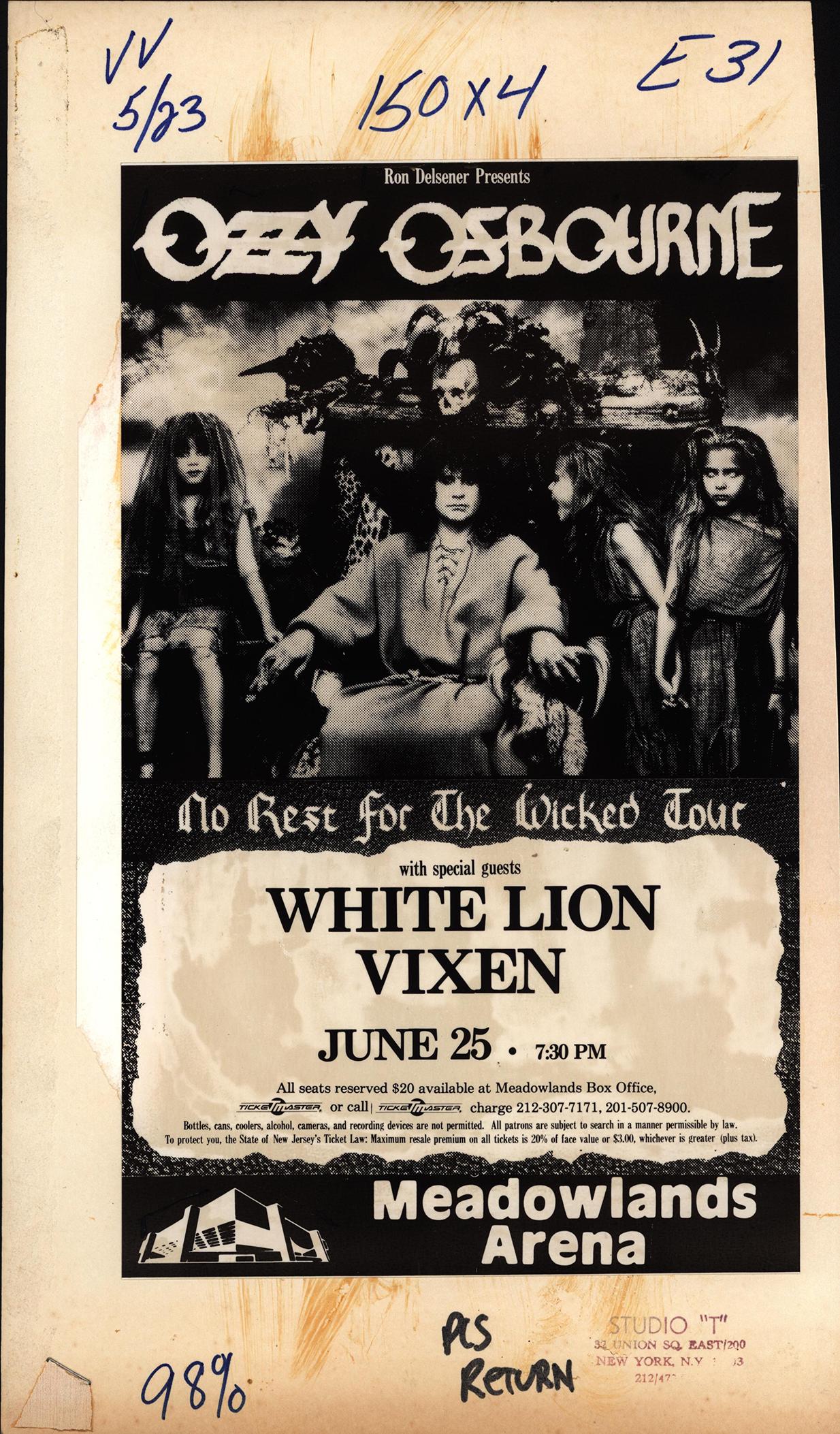 Américain Ozzy Osbourne No Rest for the Wicked (publicité pour le spectacle original) en vente