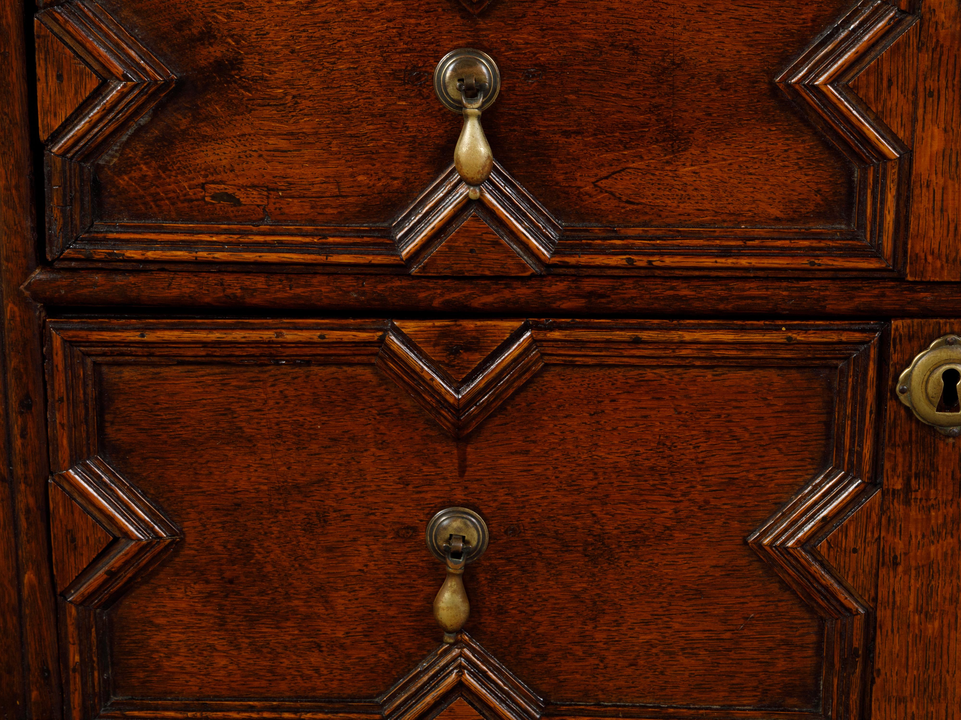 English Georgian Period 1800s Oak Geometric Front Five-Drawer Chest 3