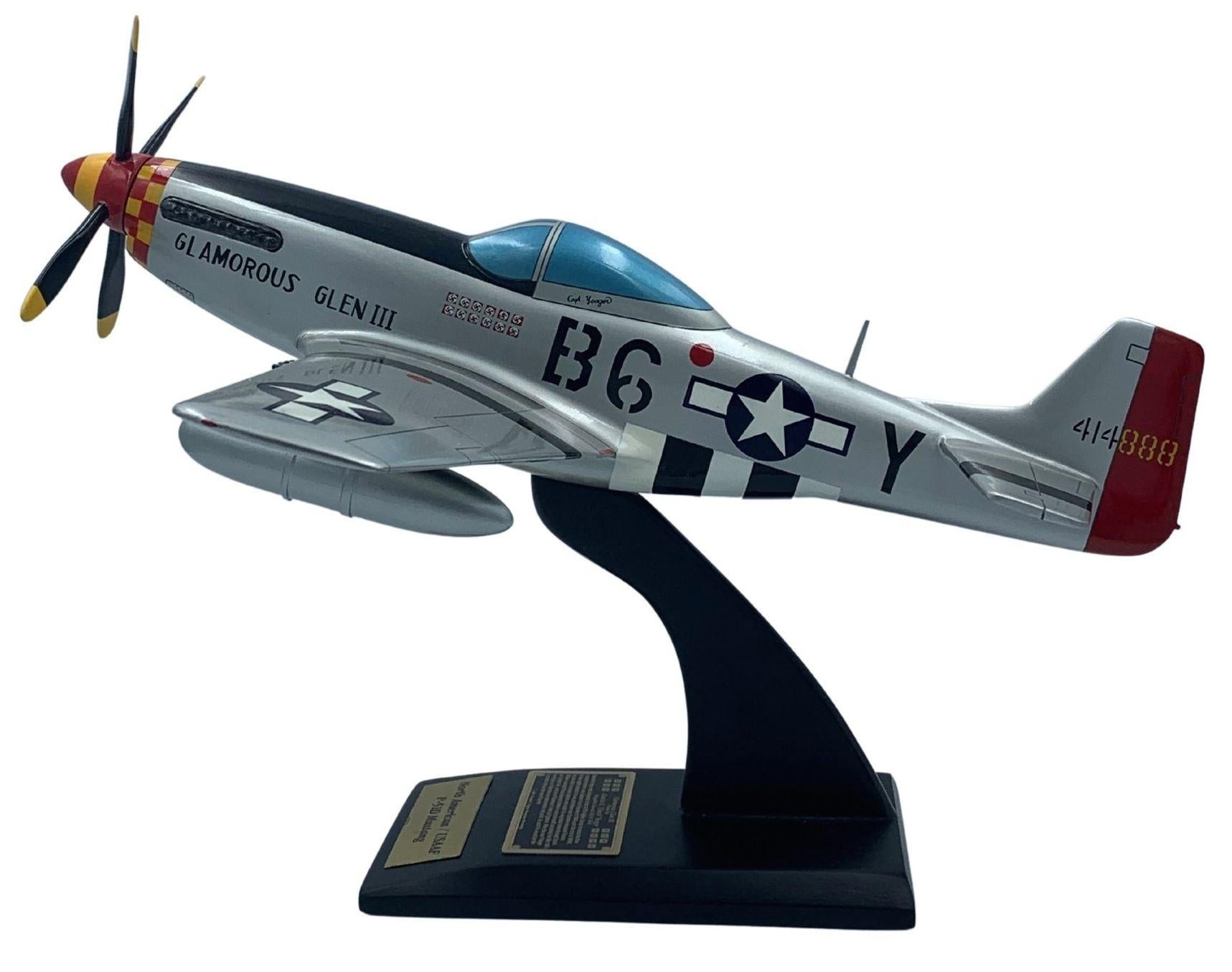 This is an American P-51D Mustang plane model signed by famous pilot Captain Charles E. Yeager. Yeager signed the plane on the wing of this plane model in black marker.

The American P-51D, also called P-51D Mustang, was a single-seat,
