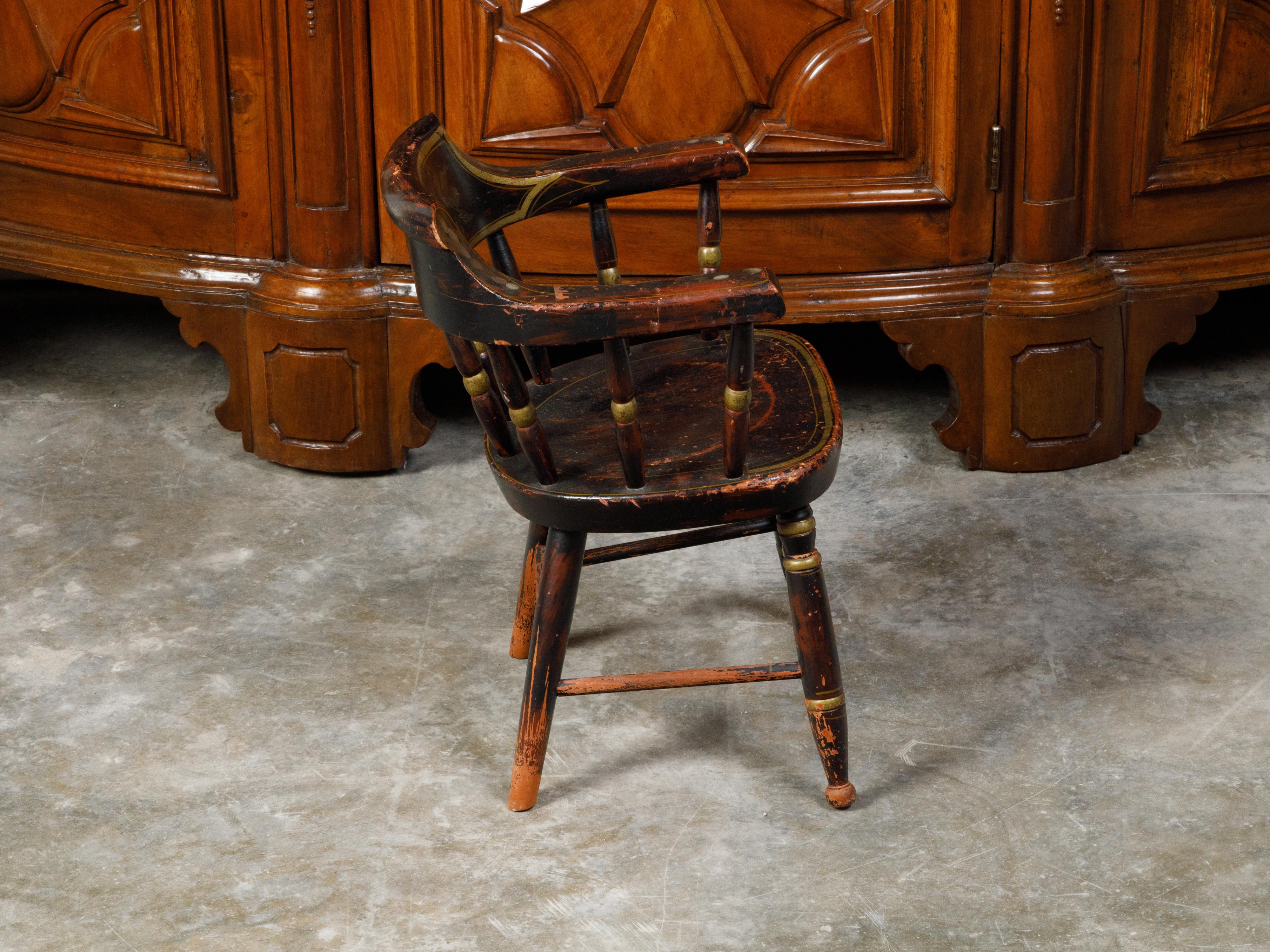 American 19th Century Lambert Hitchcock's Child Chair with Black and Gold Tones  For Sale 4
