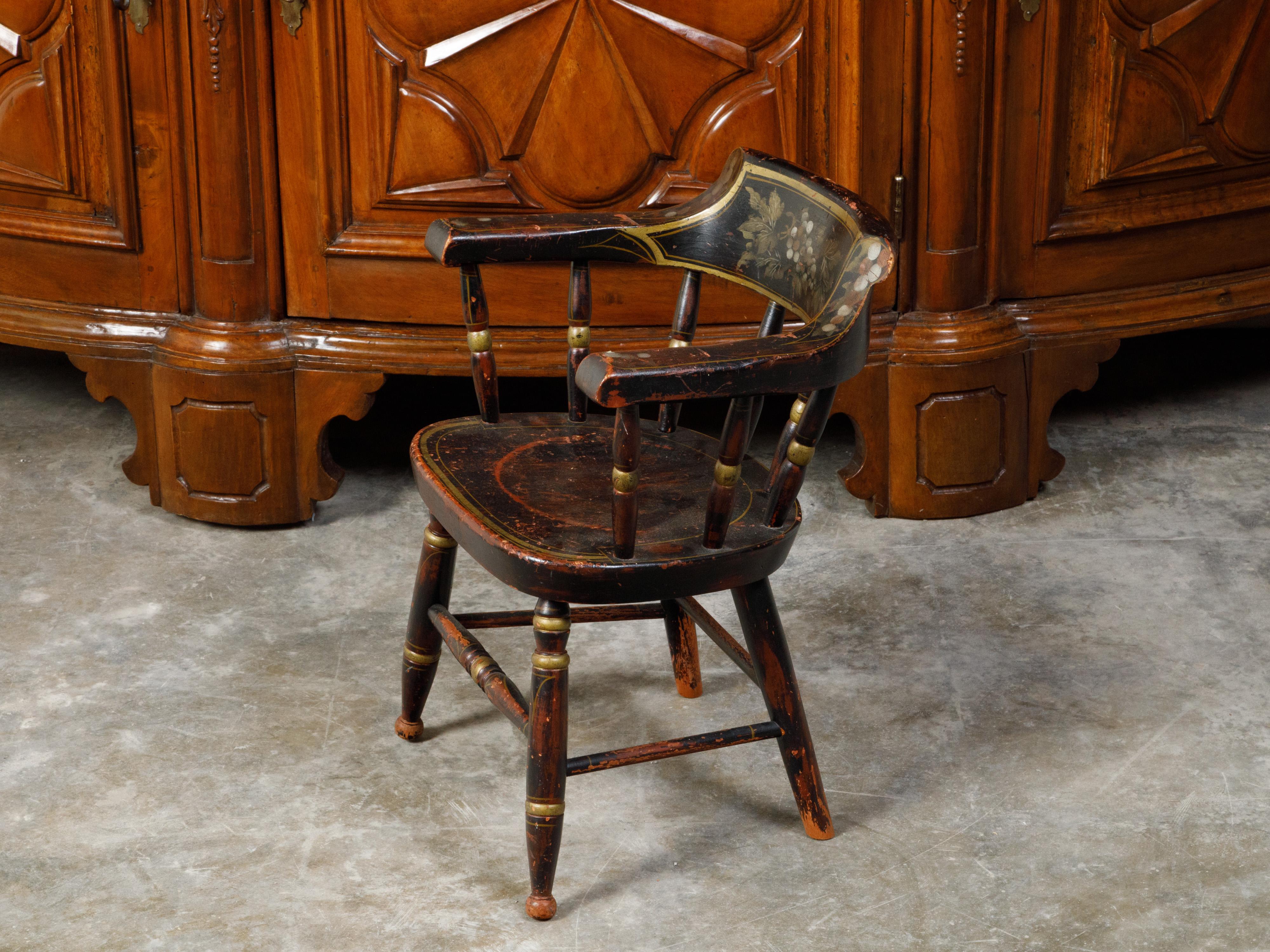 American 19th Century Lambert Hitchcock's Child Chair with Black and Gold Tones  For Sale 1