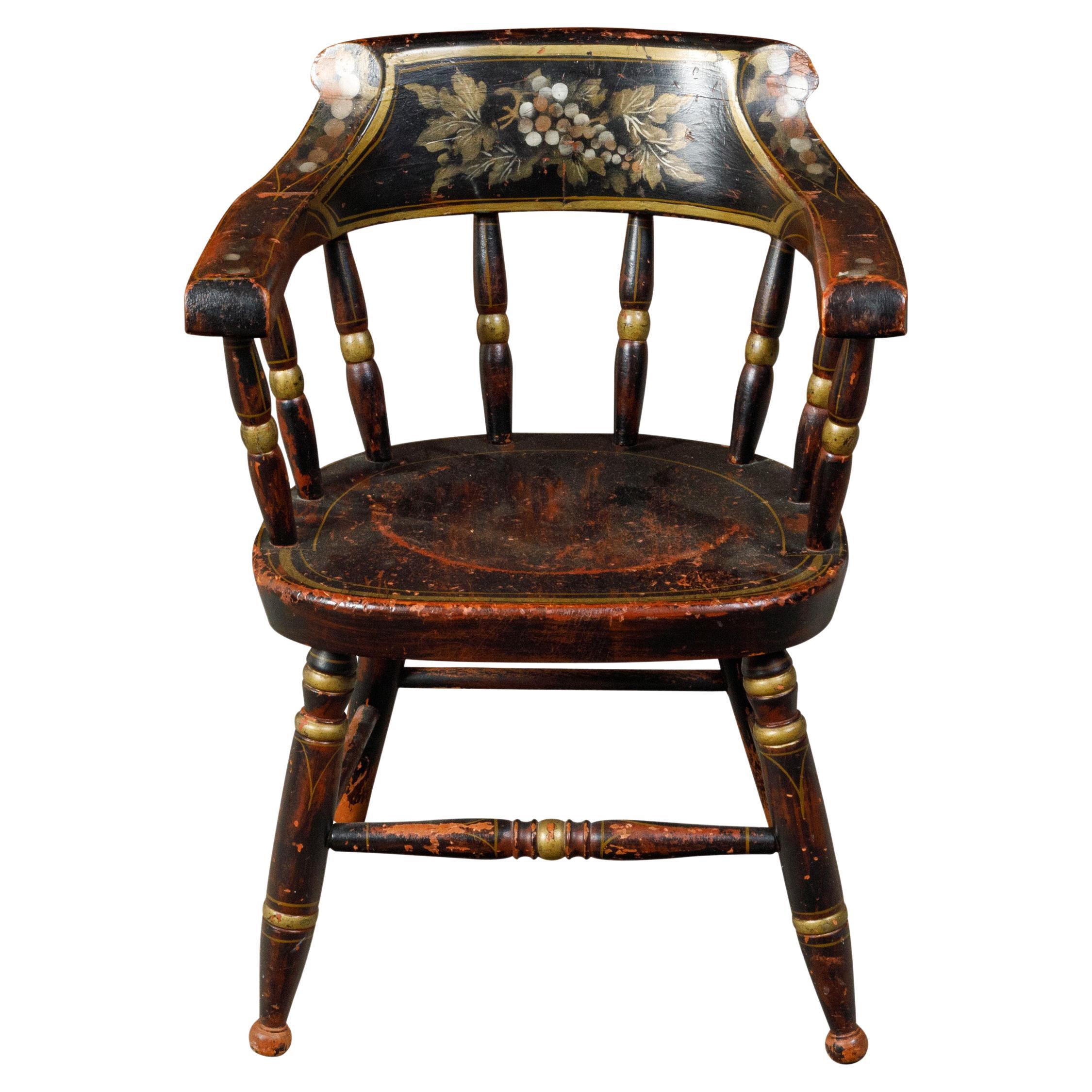 American 19th Century Lambert Hitchcock's Child Chair with Black and Gold Tones  For Sale