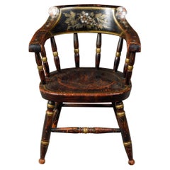 Antique American 19th Century Lambert Hitchcock's Child Chair with Black and Gold Tones 