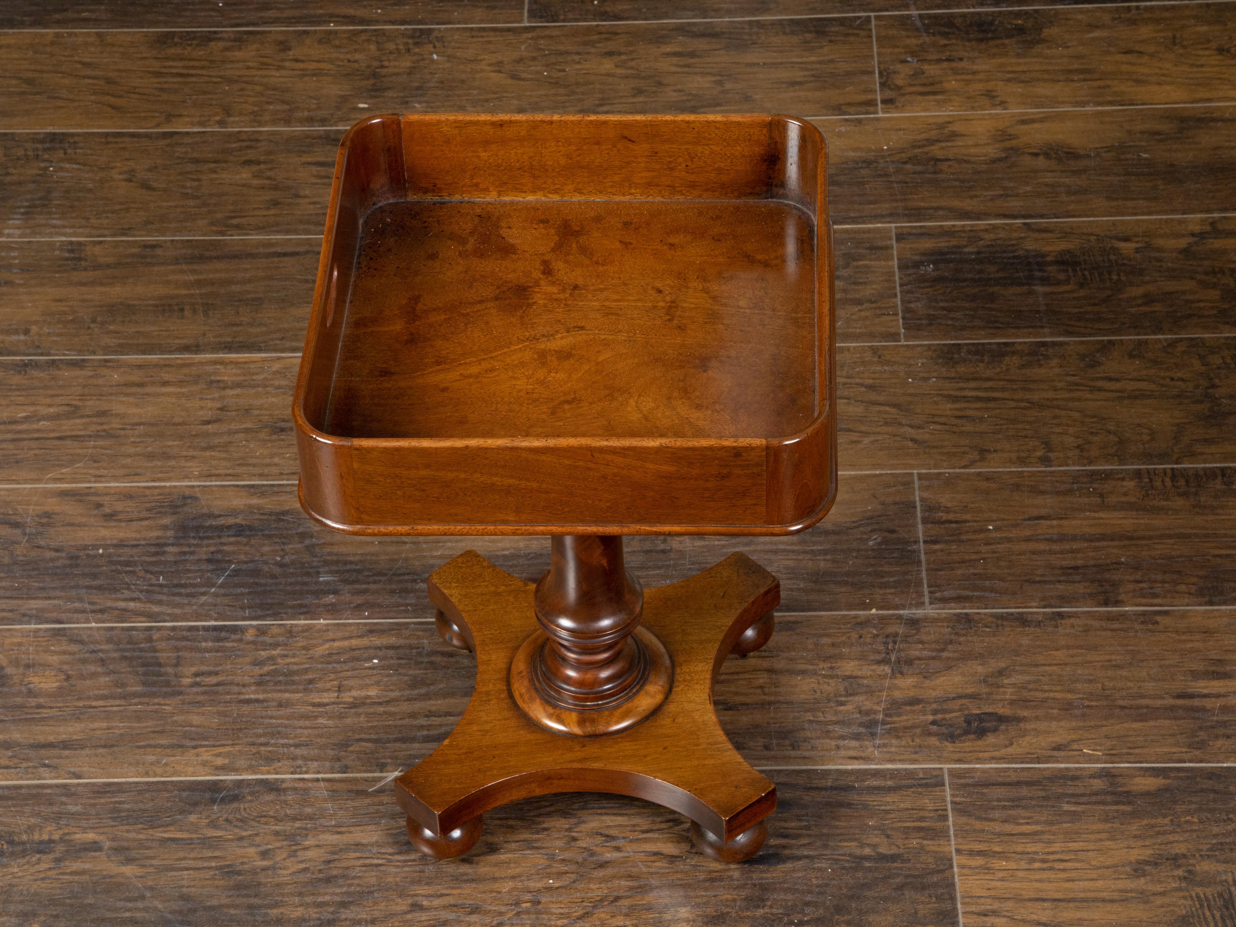 Mahogany English 19th Century Tray Top Table with Pedestal and Quadripartite Base For Sale