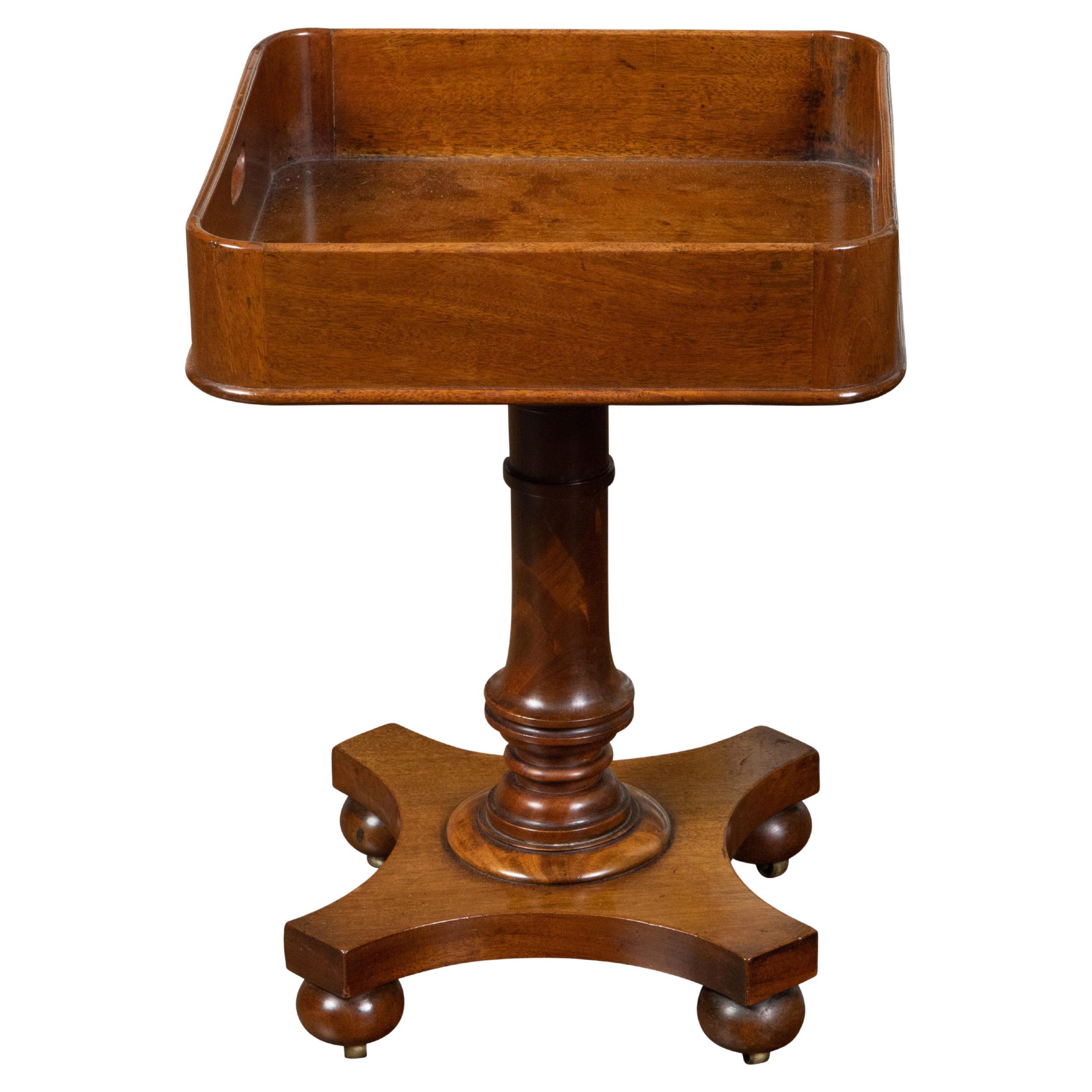 English 19th Century Tray Top Table with Pedestal and Quadripartite Base