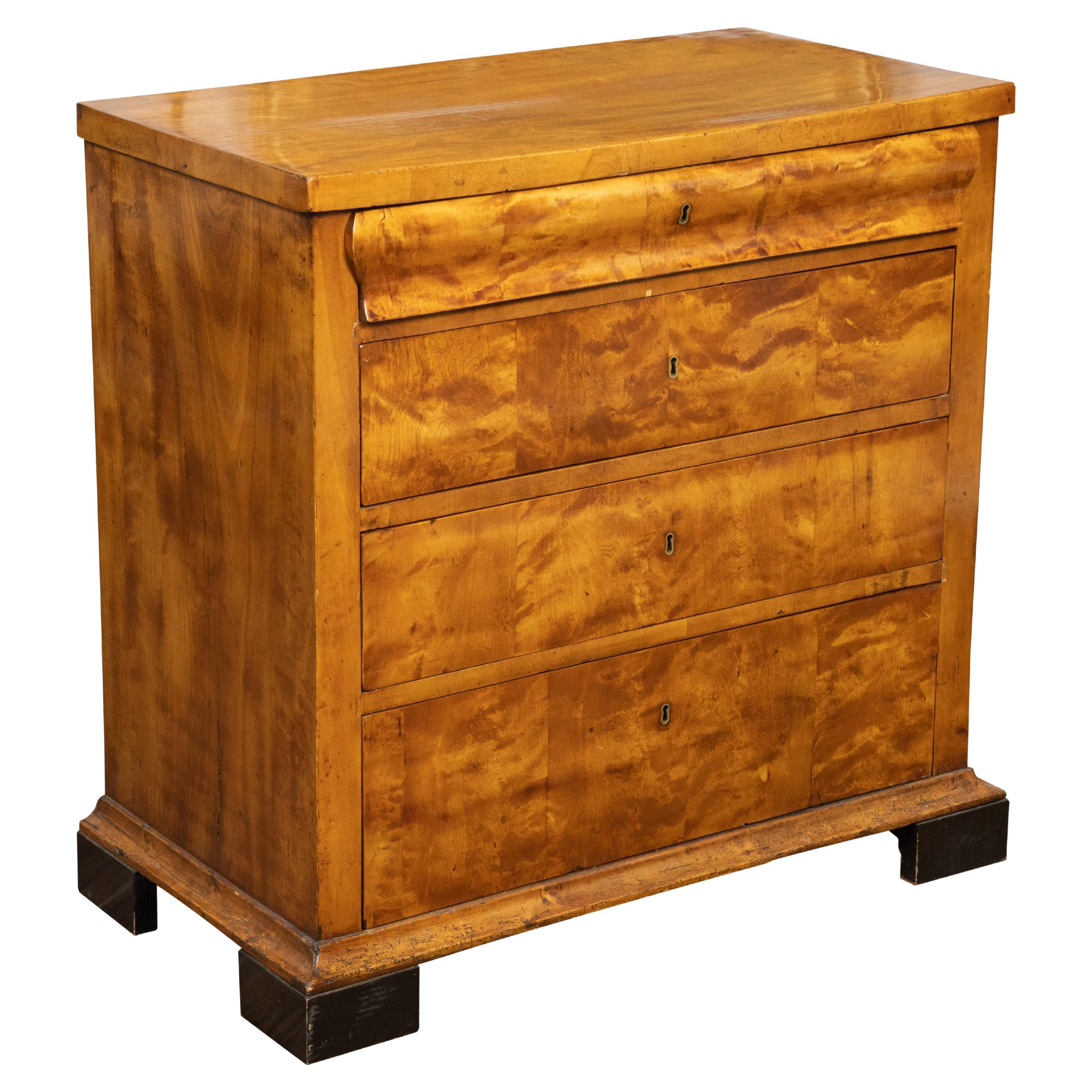 Biedermeier 19th Century Walnut Veneered Commode with Four Graduated Drawers For Sale