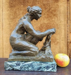 P-A Renoir & R Guino, la Laveuse, bronze signed, XXth century