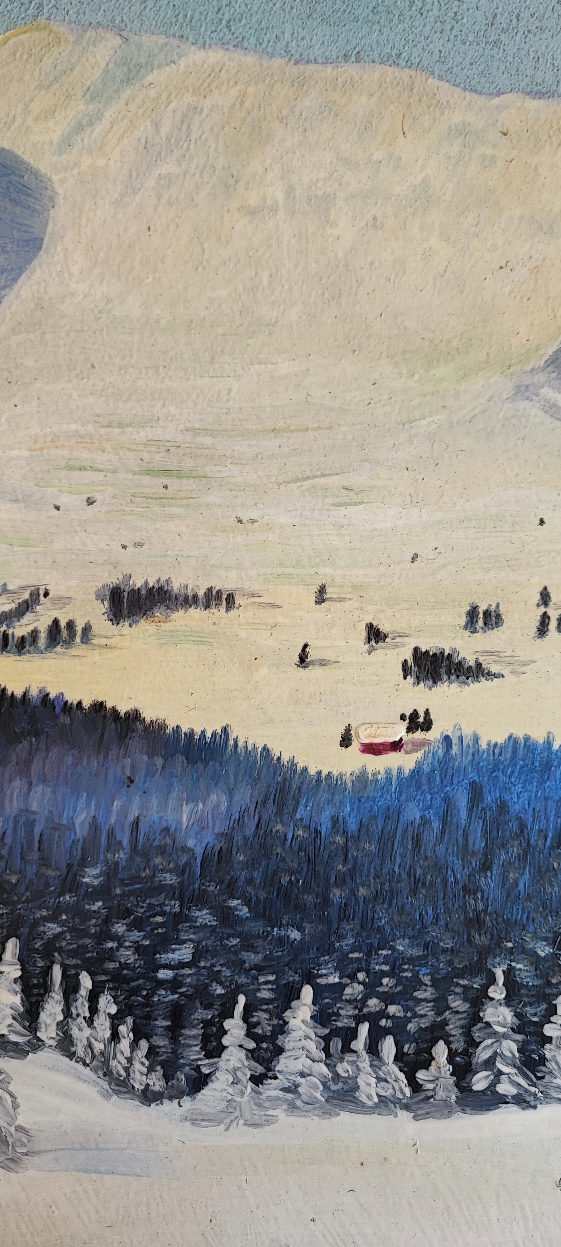 Berglandschaft und verschneite Tanne im Angebot 1