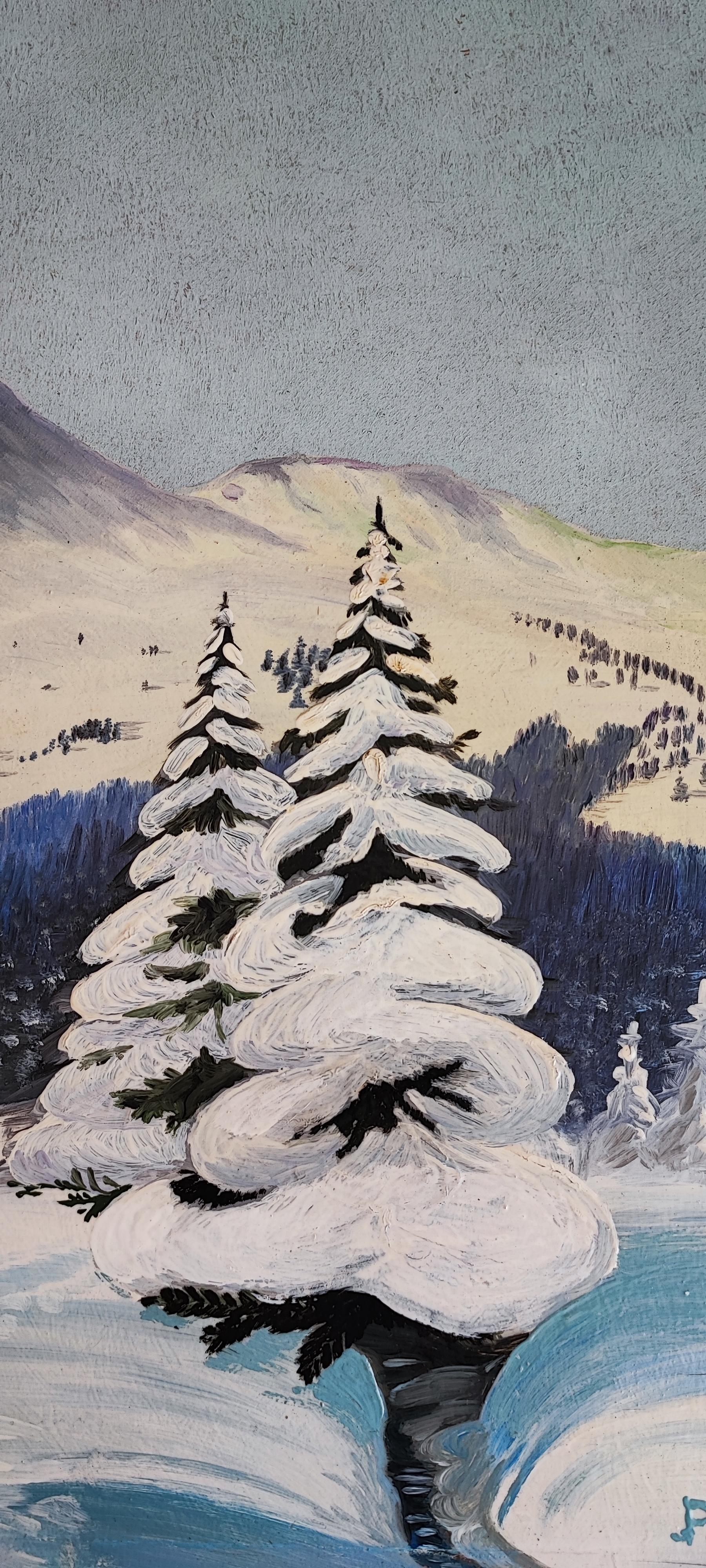 Berglandschaft und verschneite Tanne im Angebot 2