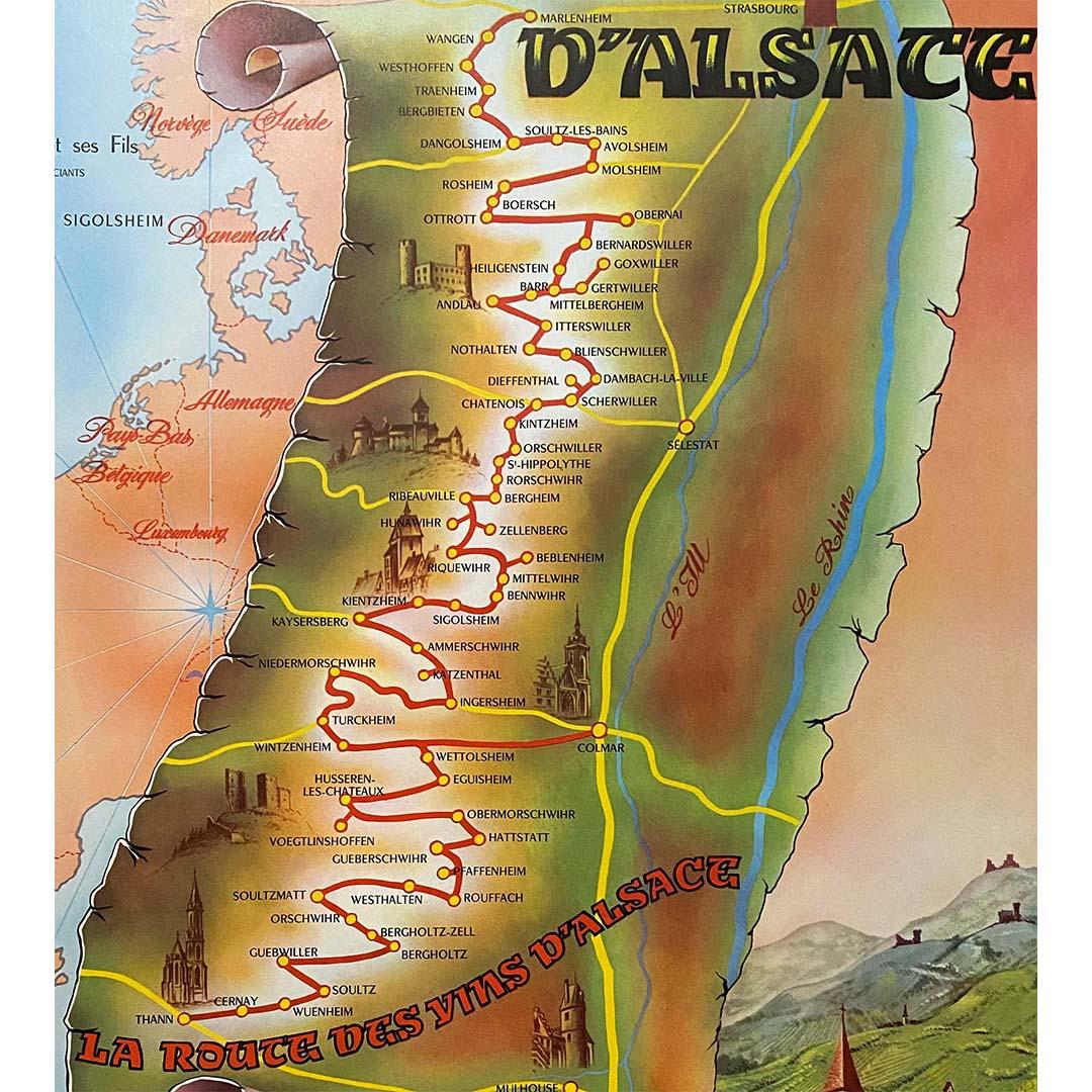 Affiche originale de 1963 Le Vignoble d'Alsace, la Route des Vins d'Alsace en vente 1