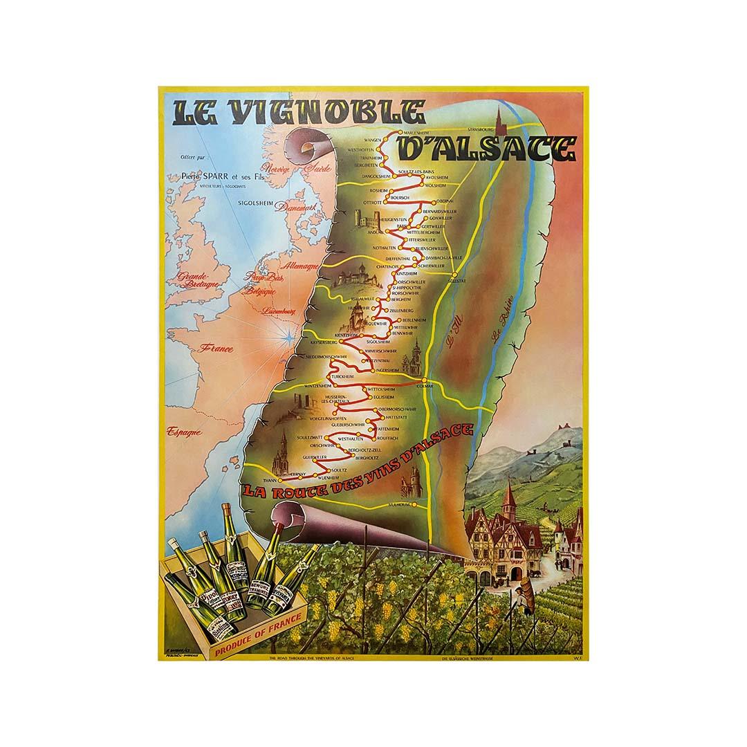 Affiche originale de 1963 Le Vignoble d'Alsace, la Route des Vins d'Alsace en vente 2