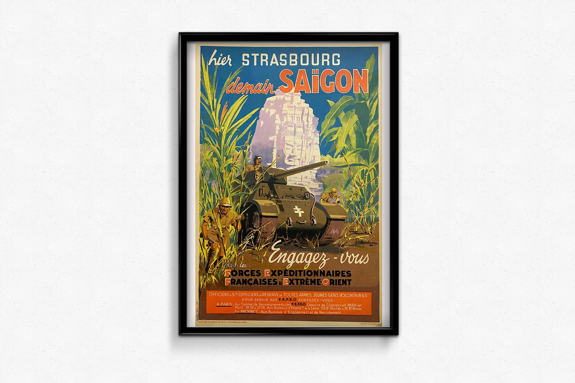 manifesto originale realizzato nel 1944 da P. Baudouin Hier Strasbourg demain Saigon in vendita 1