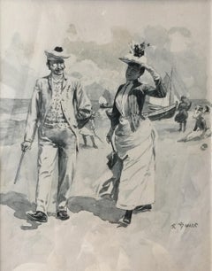 Walking Along the Beach, Bauer, German School, 19th Century, Signed P. Bauer