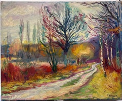 20th Century French Impressionist Oil Painting Autumnal Landscape Large Canvas