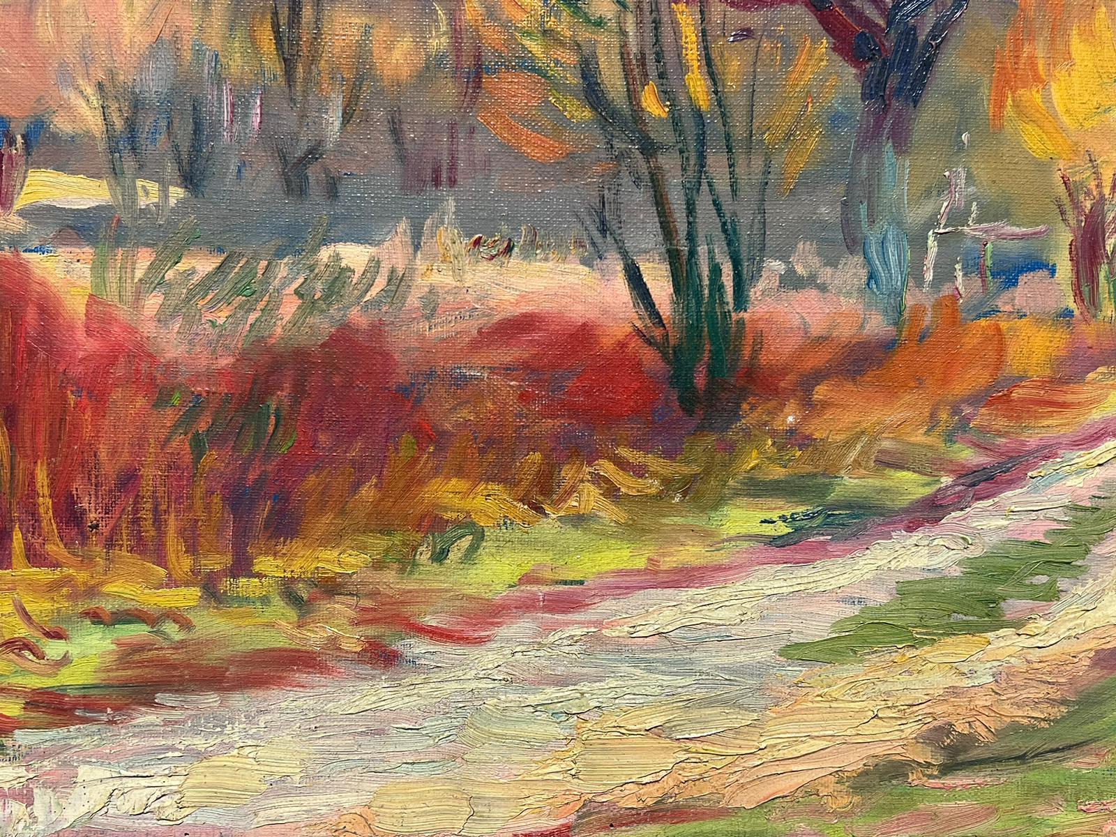20th Century French Impressionist Oil Painting Autumnal Landscape Large Canvas For Sale 2