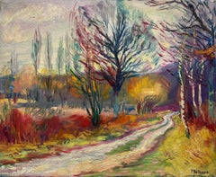 20th Century French Impressionist Oil Painting Autumnal Landscape Large Canvas