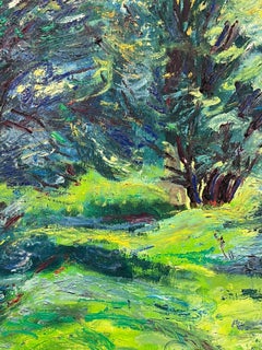 20th Century French Impressionist Oil Painting Lush Green Woodland Dappled Light