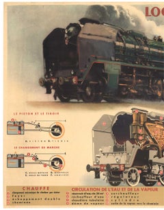 Original Locomotive A Vapeur Type 141 P vintage French antique poster on linen