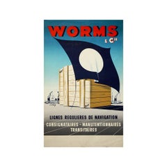 Circa 1950 original poster by P. Cazaux - Worms & Cie shipping company