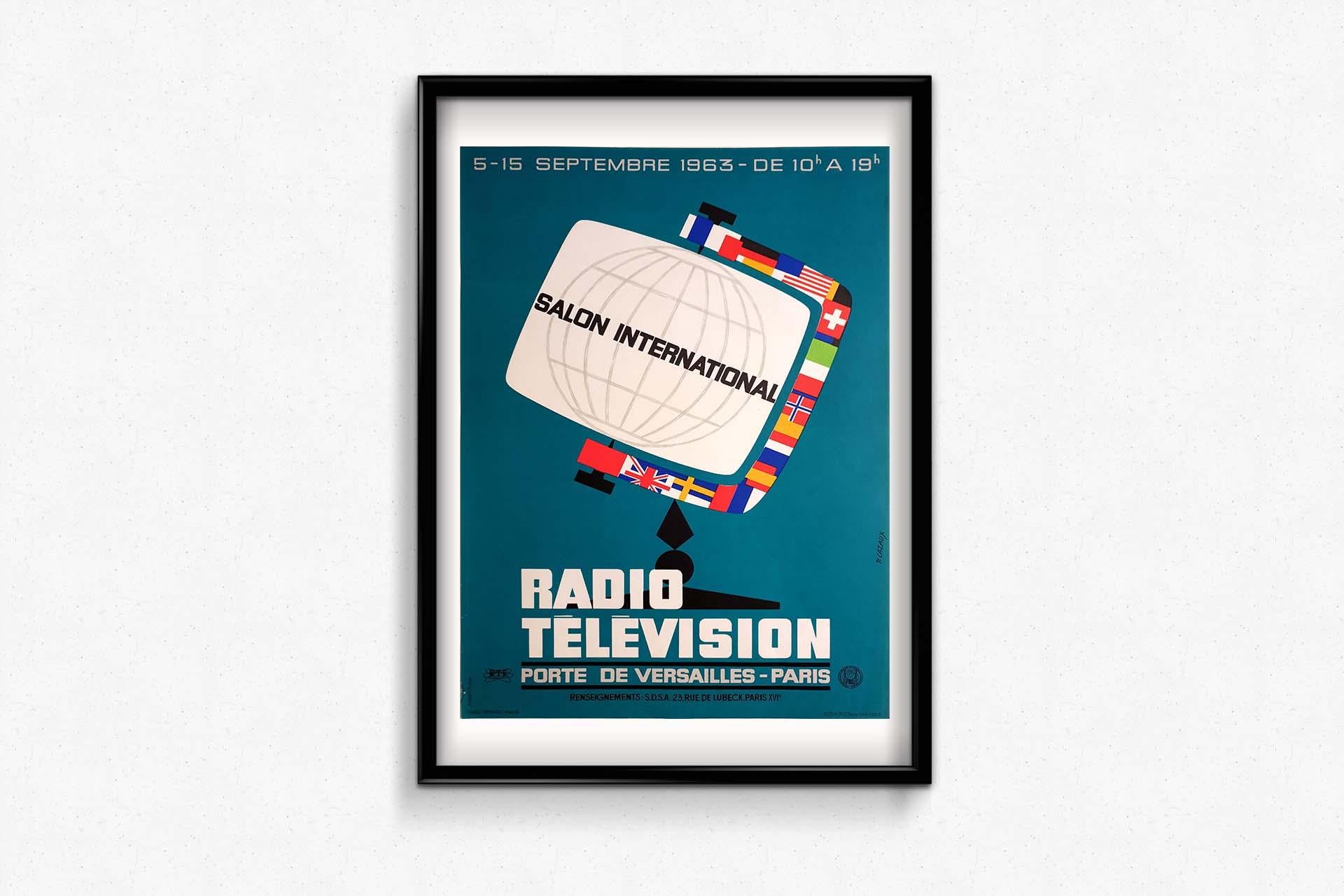 P. L'affiche originale du Salon international de la radio-télévision, réalisée par P. Cazaux en 1963, est une représentation emblématique de l'évolution rapide des technologies de la communication. Cette affiche, créée pour promouvoir le Salon