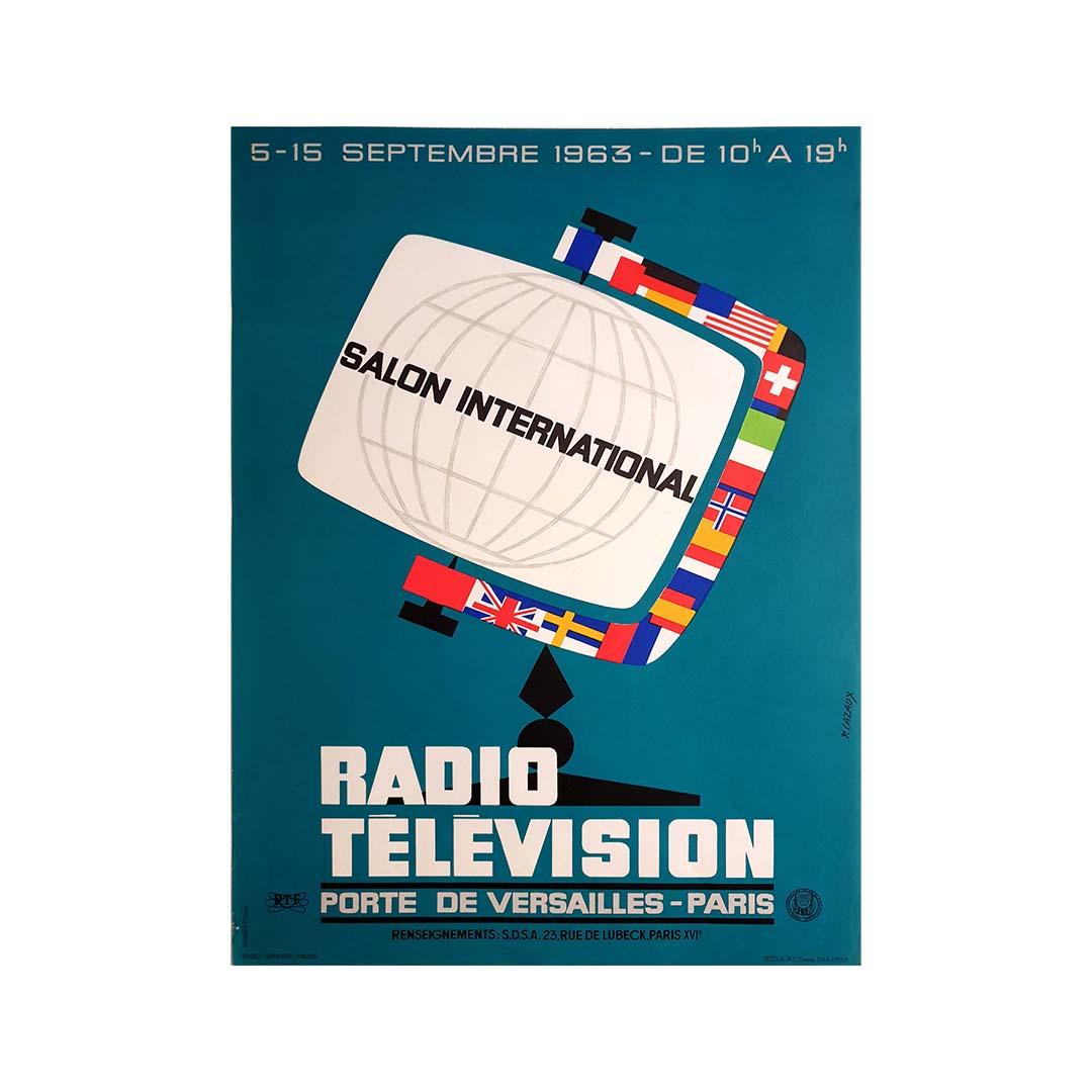 P. L'affiche originale de 1963 de Cazaux pour le Salon International de la Radio Télévision en vente 2