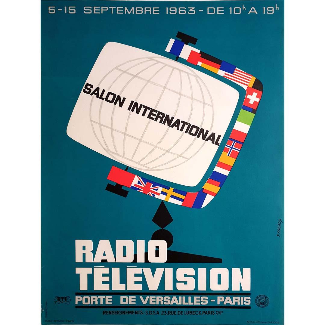 P. Cazaux's 1963 original poster for the Salon International Radio Télévision stands as an emblematic representation of a rapidly evolving era in communication technology. This poster, created to promote the International Radio Television
