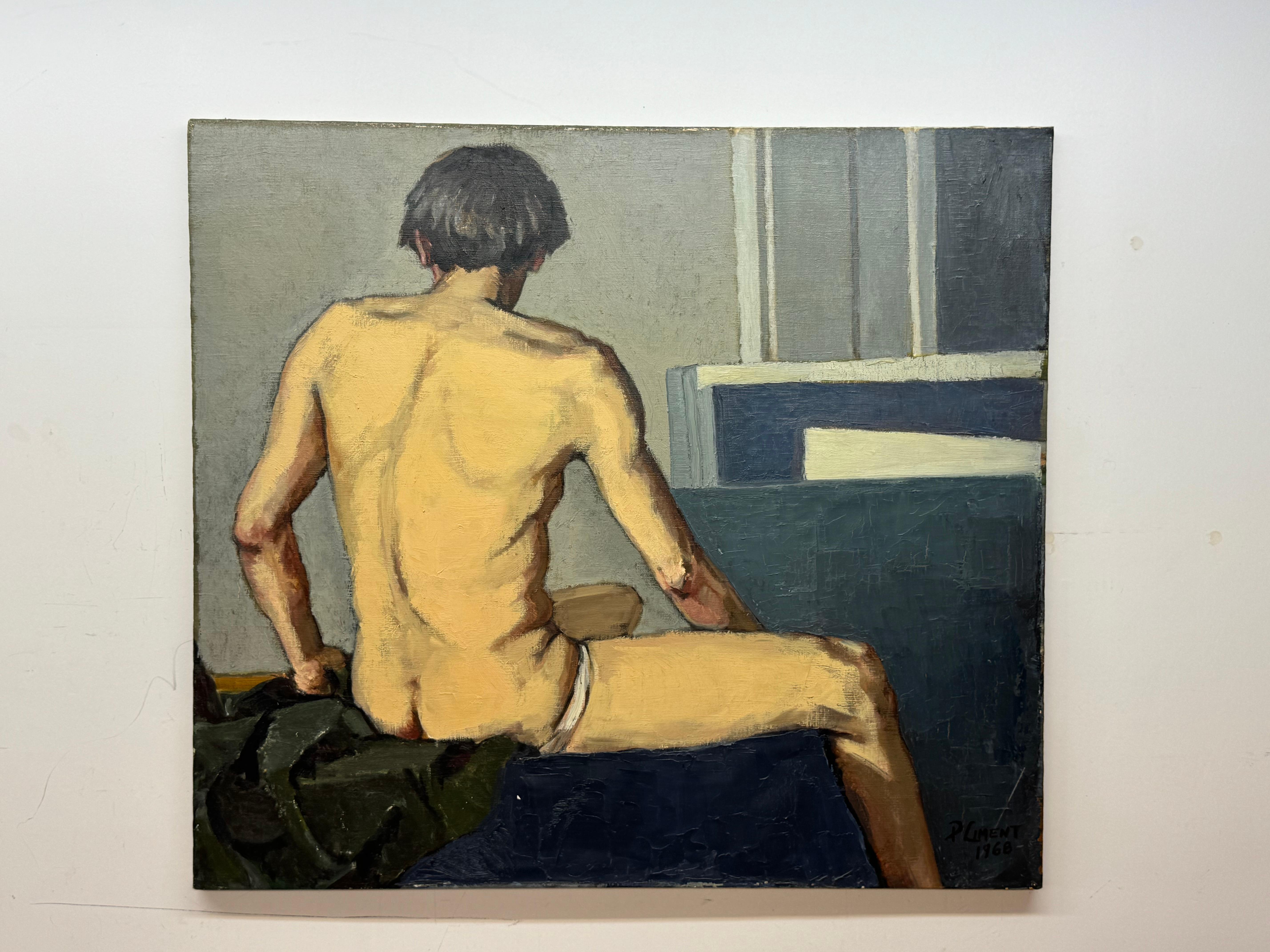 P Cement Figurative Painting – P Clment 1968 Teilweise nackte Figur, Ölgemälde, Ölgemälde