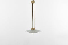 P. Chiesa for Fontana Arte (attr.) Brass & Curved Glass Chandelier 40s Italy